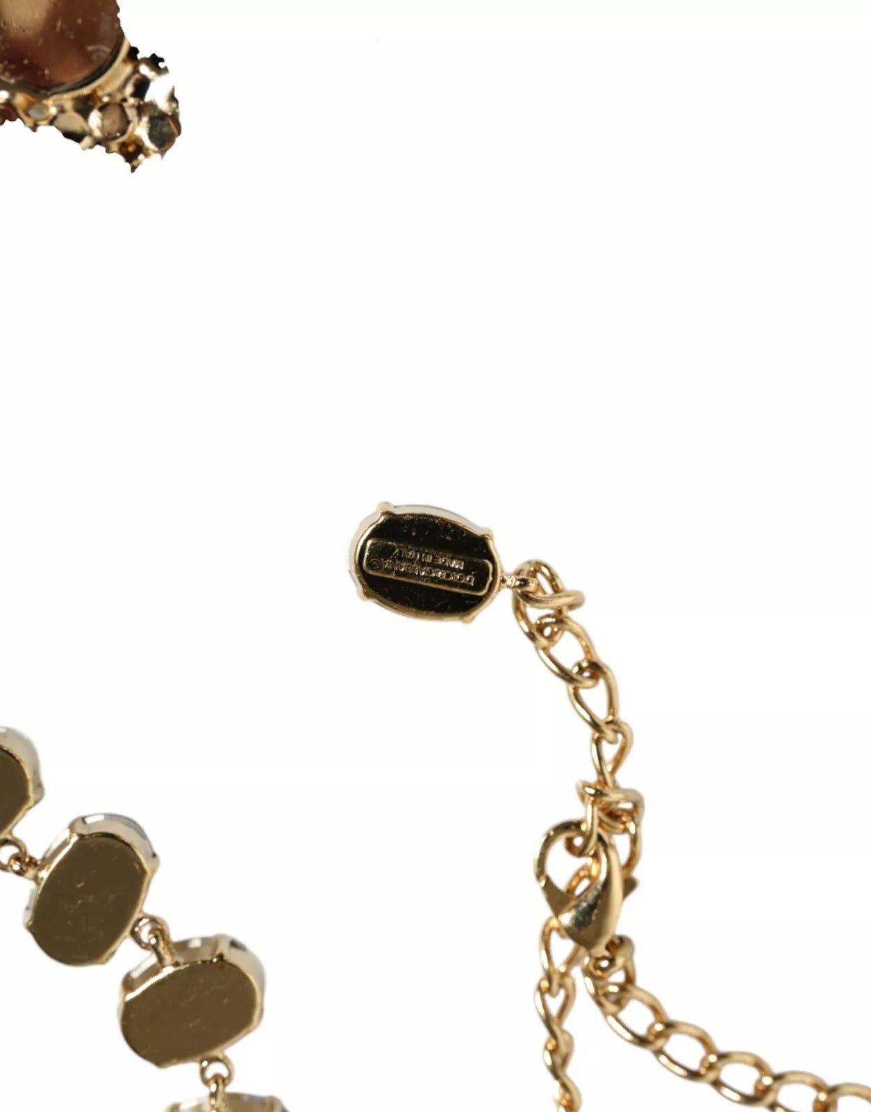Dolce & Gabbana Gold Brass Link Chain Rose Petal Crystal Necklace Curated Luxury Accessories by Orvyn