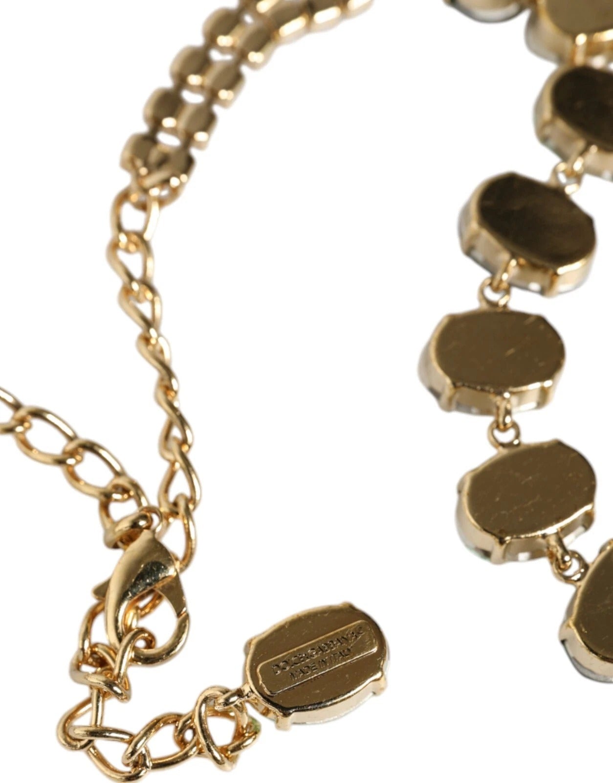 Dolce & Gabbana Gold Brass Link Chain Rose Petal Crystal Necklace Curated Luxury Accessories by Orvyn