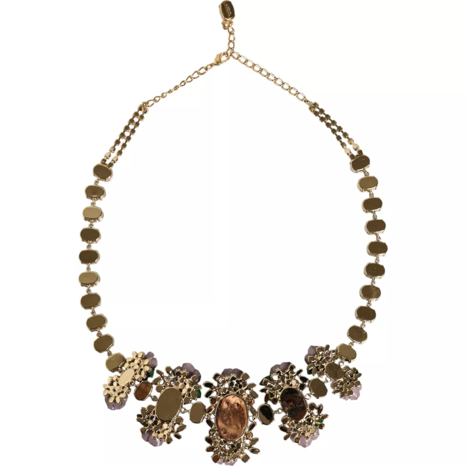 Dolce & Gabbana Gold Brass Link Chain Rose Petal Crystal Necklace Curated Luxury Accessories by Orvyn