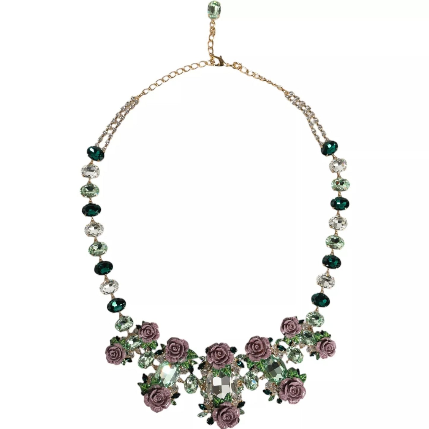 Dolce & Gabbana Gold Brass Link Chain Rose Petal Crystal Necklace Curated Luxury Accessories by Orvyn
