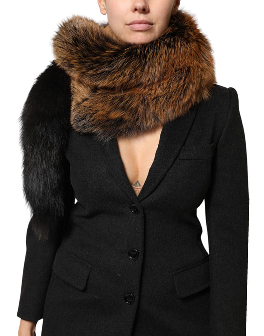 Dolce & Gabbana Brown Red Fox Fur Neck Cashmere Warmer Scarf Curated Luxury Accessories by Orvyn