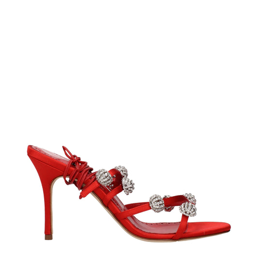 Manolo Blahnik Red Satin Stiletto Heel Sandals Curated Luxury Accessories by Orvyn