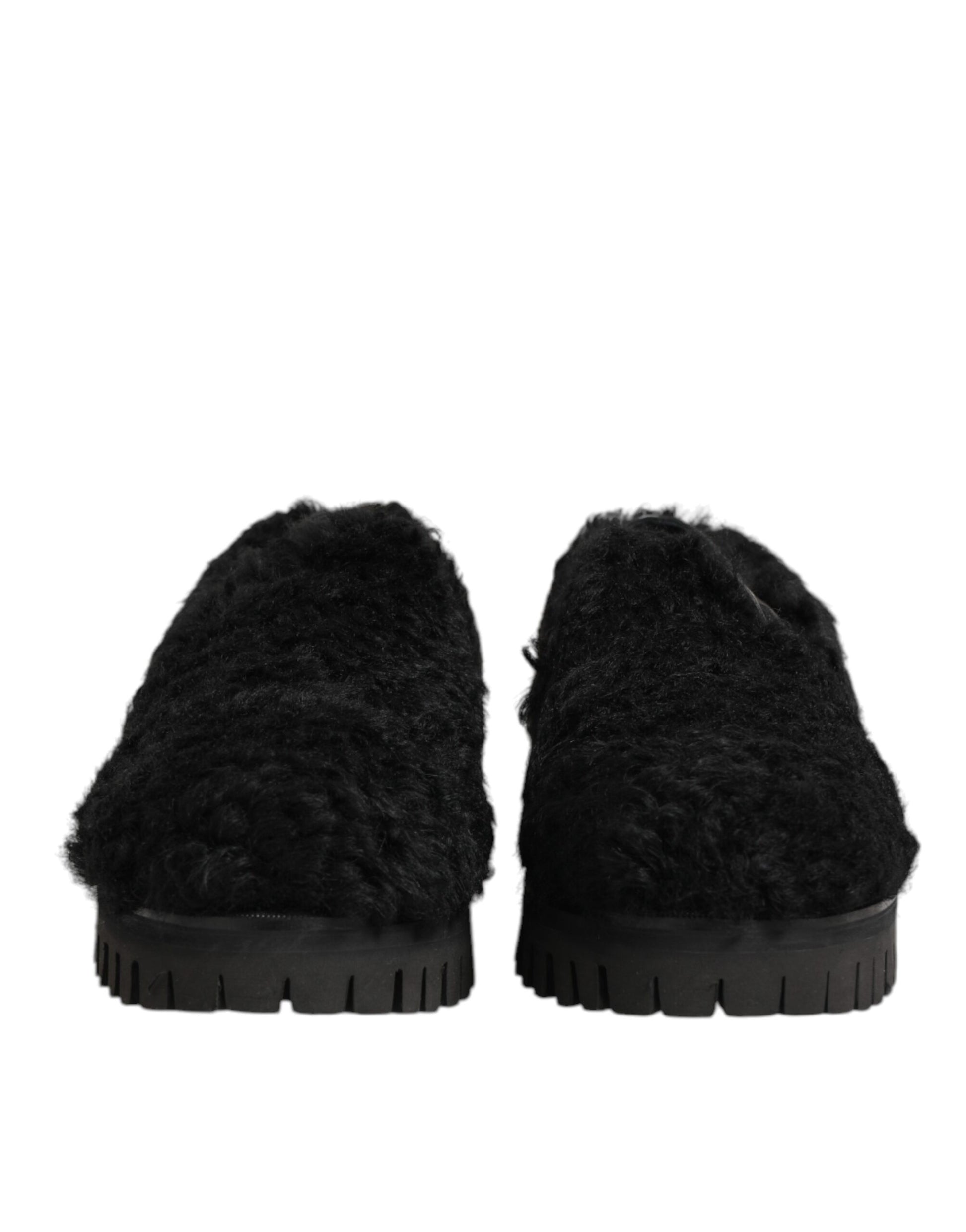 Dolce & Gabbana Dress Black Fur Leather Slippers Men Shoes Curated Luxury Accessories by Orvyn
