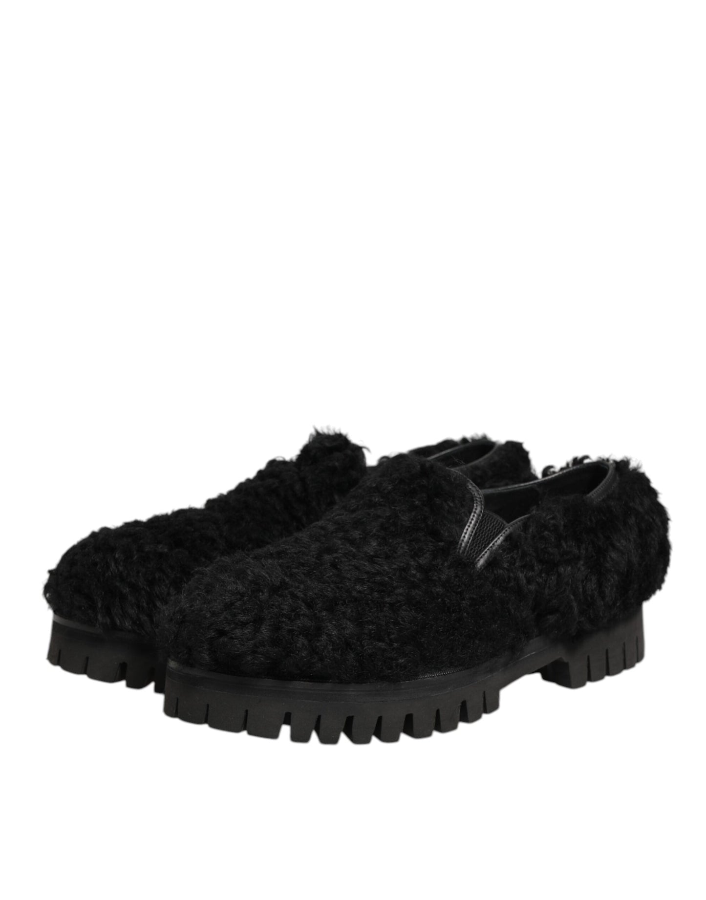 Dolce & Gabbana Dress Black Fur Leather Slippers Men Shoes Curated Luxury Accessories by Orvyn