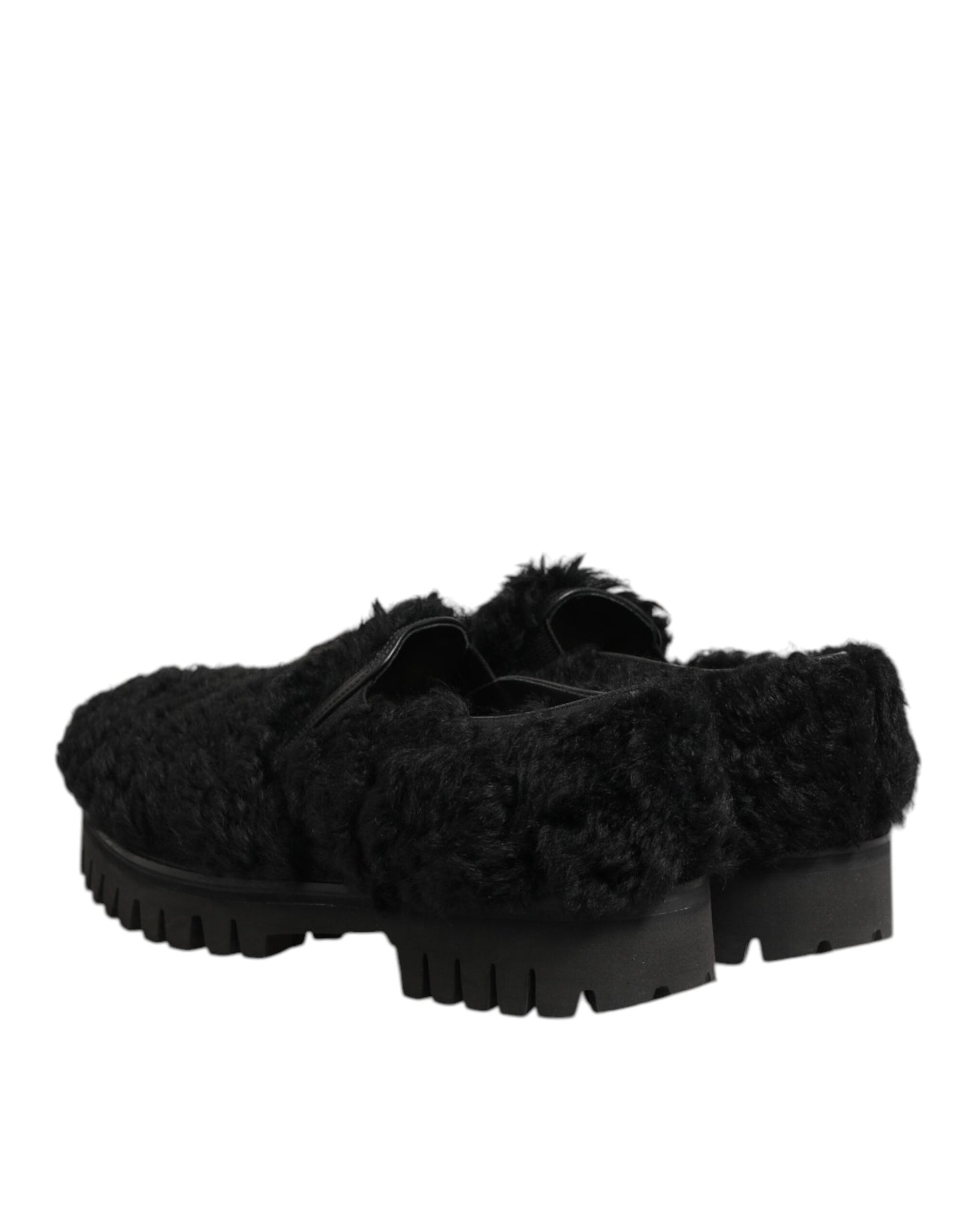 Dolce & Gabbana Dress Black Fur Leather Slippers Men Shoes Curated Luxury Accessories by Orvyn