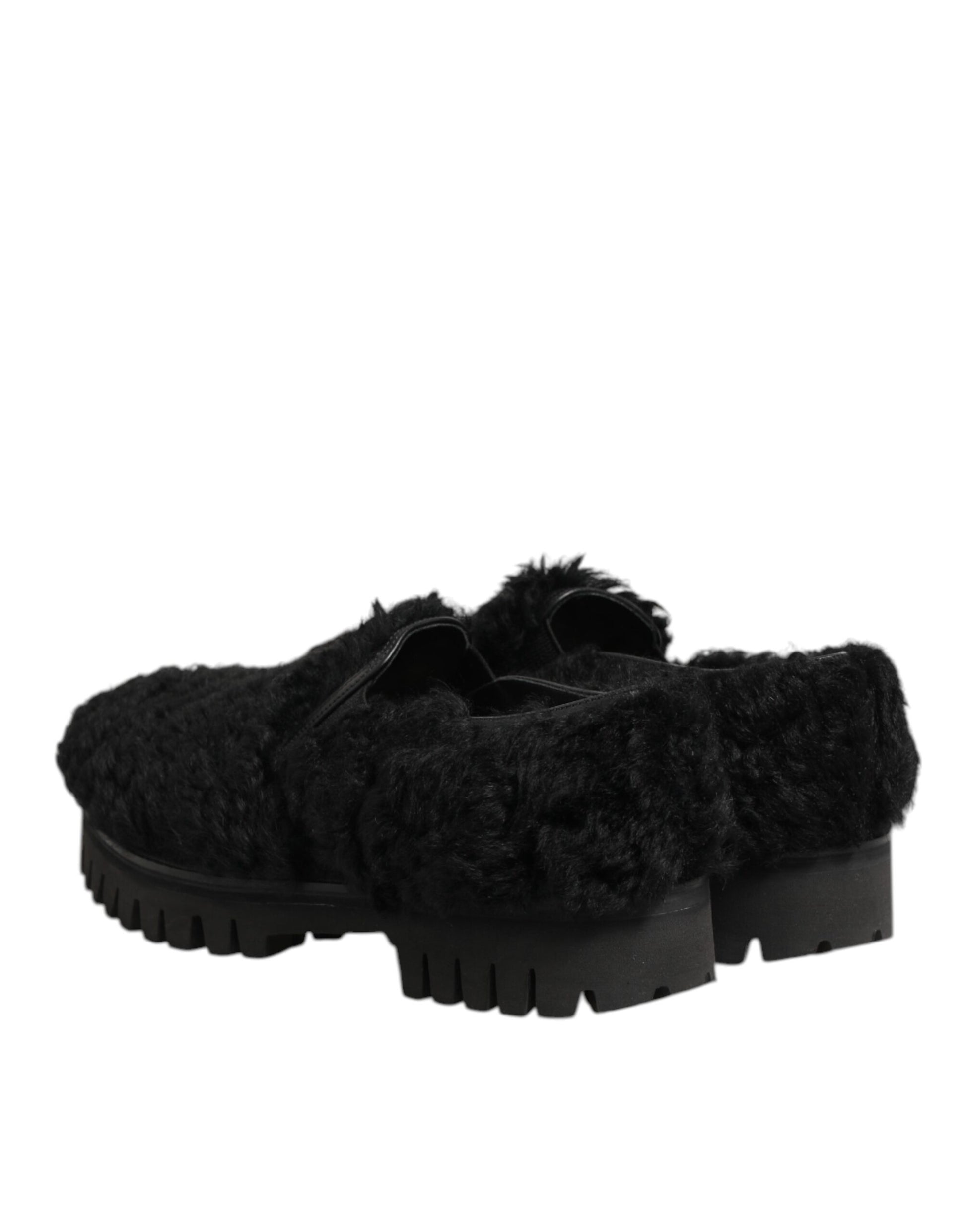 Dolce & Gabbana Dress Black Fur Leather Slippers Men Shoes Curated Luxury Accessories by Orvyn