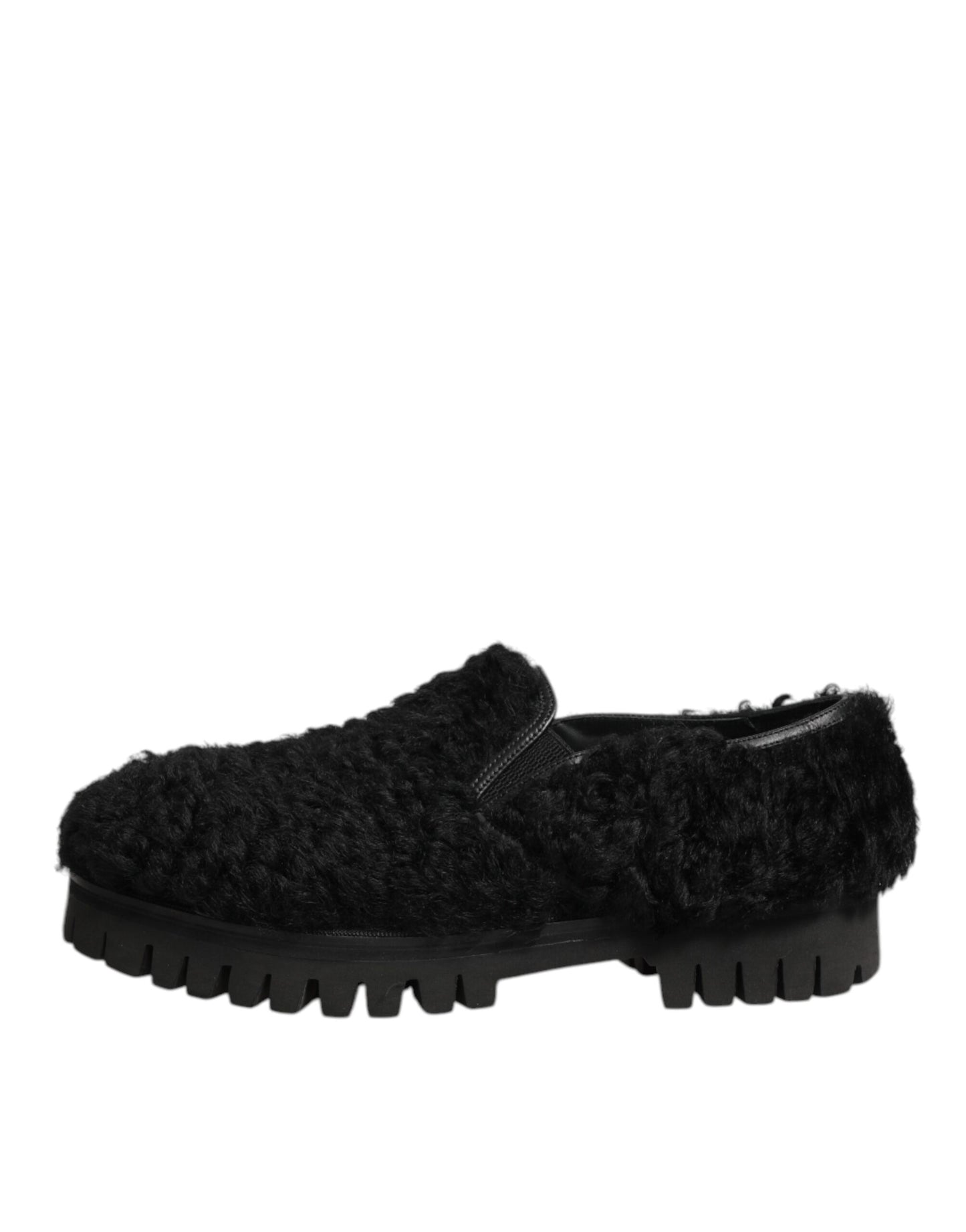 Dolce & Gabbana Dress Black Fur Leather Slippers Men Shoes Curated Luxury Accessories by Orvyn