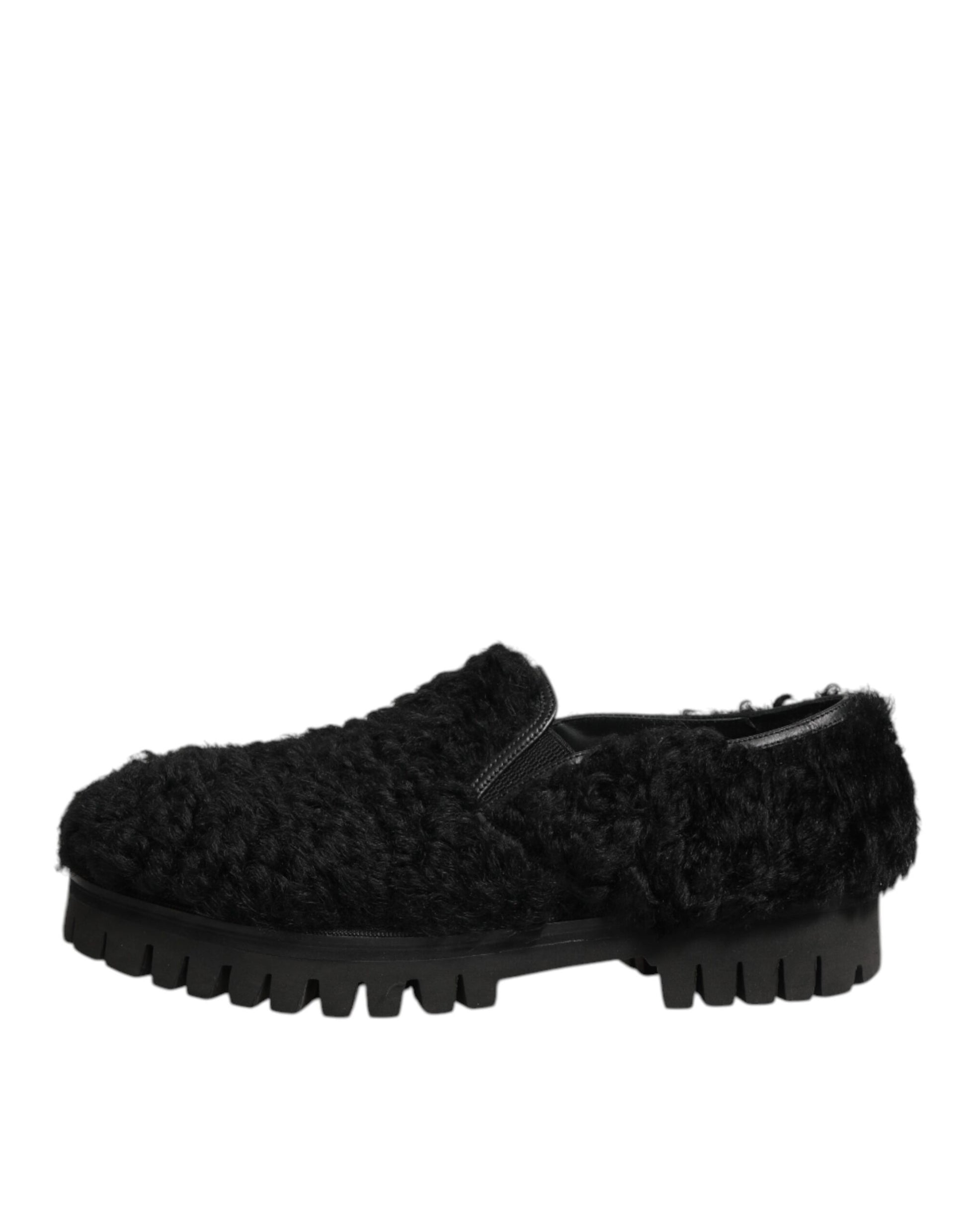 Dolce & Gabbana Dress Black Fur Leather Slippers Men Shoes Curated Luxury Accessories by Orvyn
