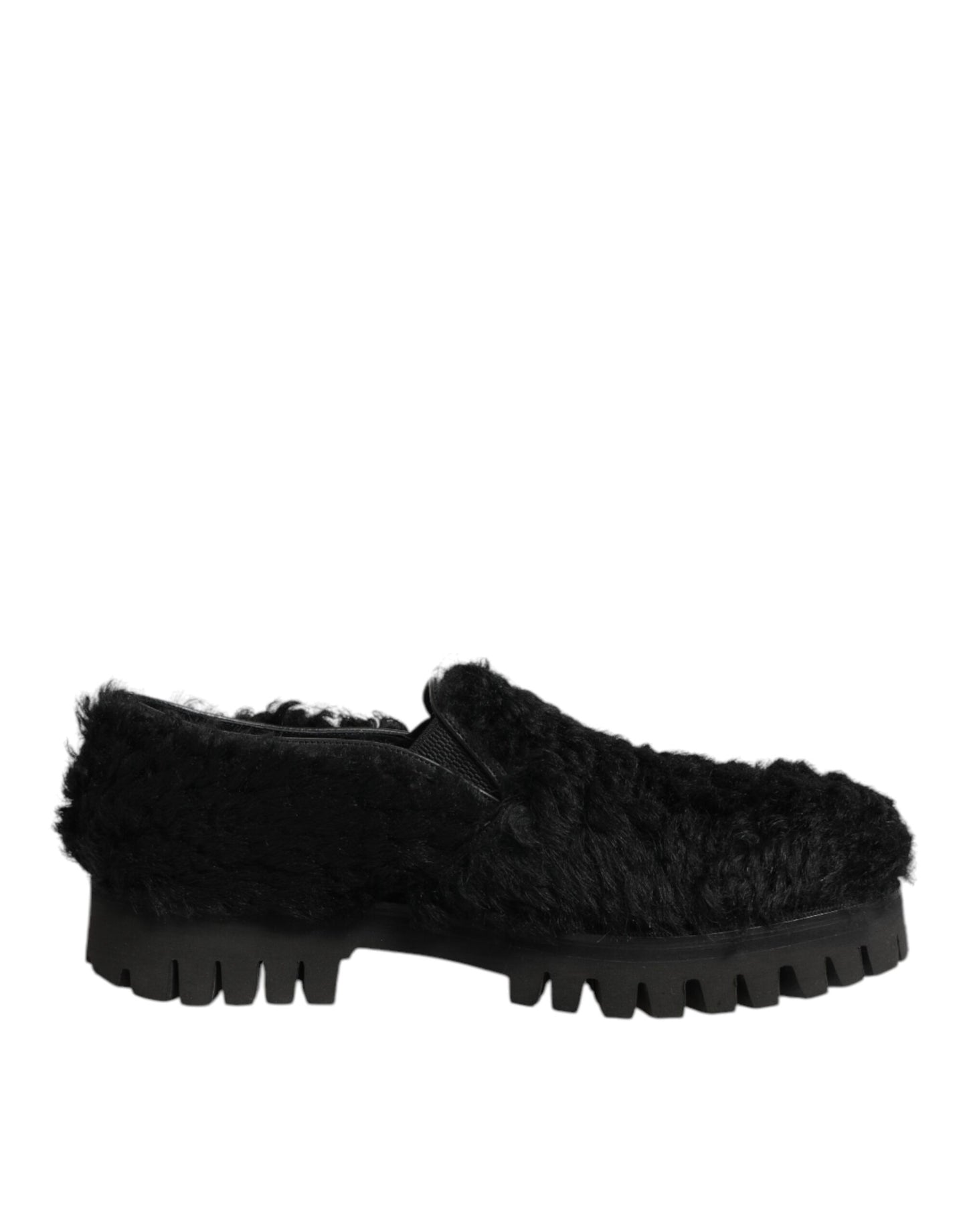Dolce & Gabbana Dress Black Fur Leather Slippers Men Shoes Curated Luxury Accessories by Orvyn