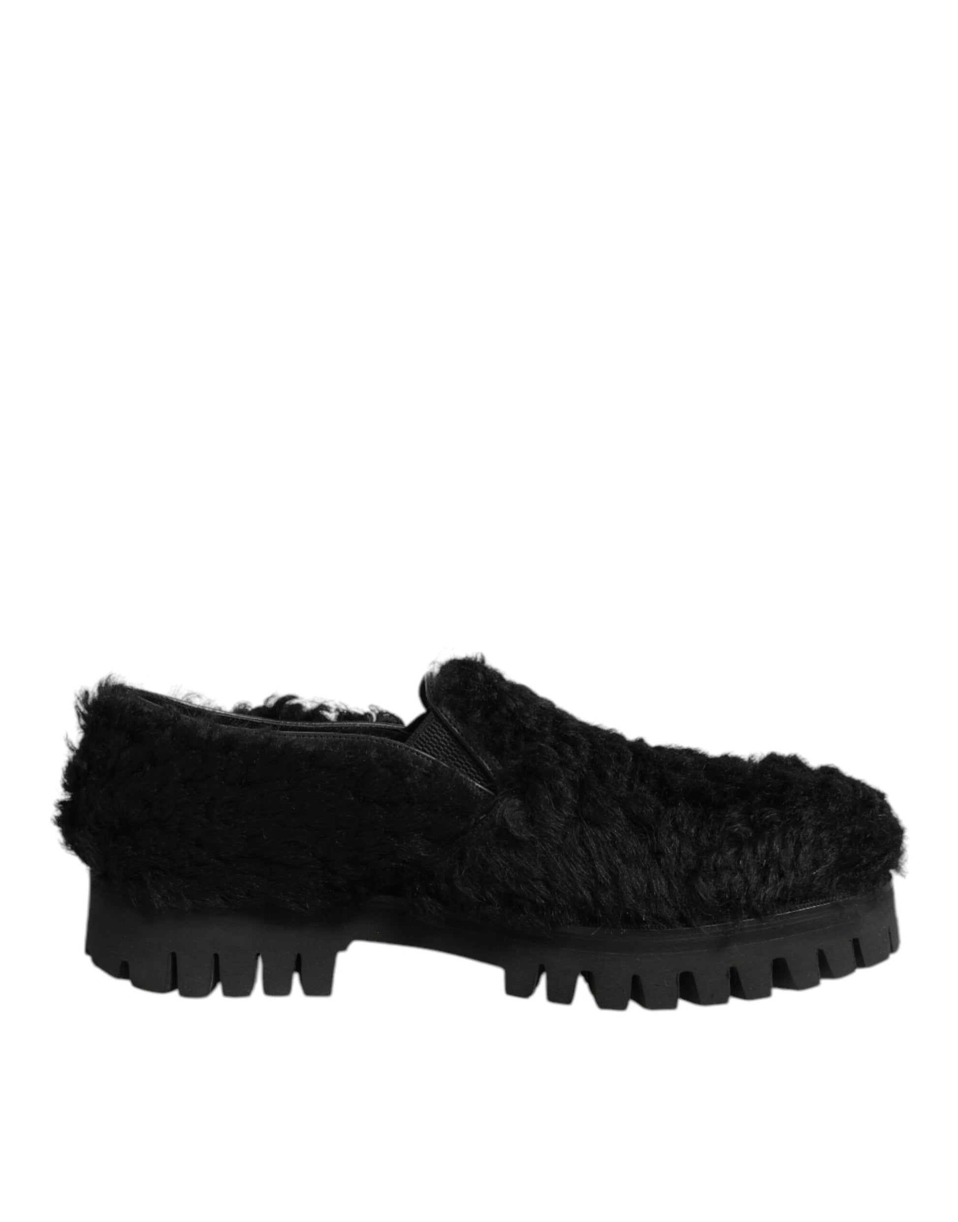 Dolce & Gabbana Dress Black Fur Leather Slippers Men Shoes Curated Luxury Accessories by Orvyn