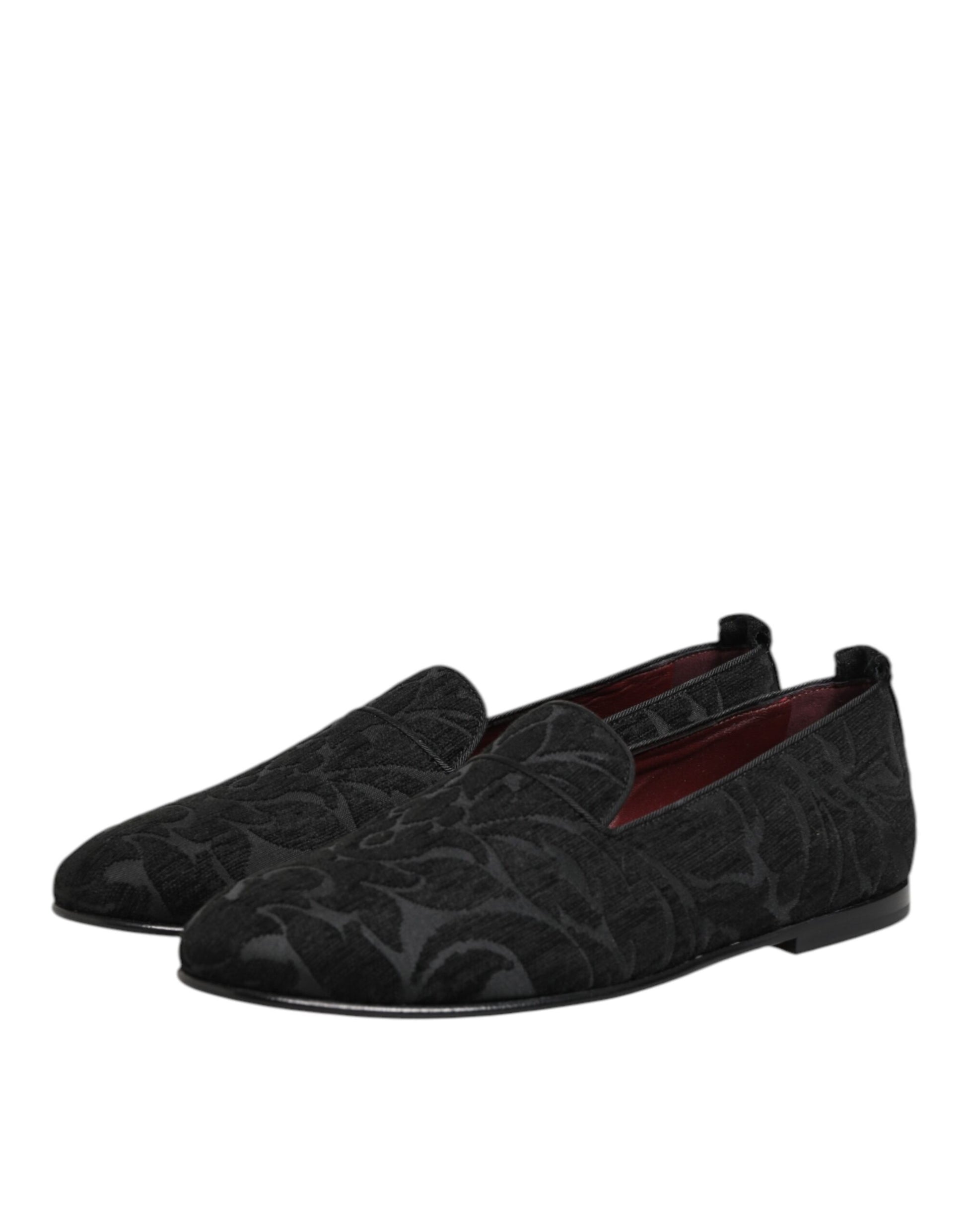 Dolce & Gabbana Black Brocade Loafers Slip On Men Dress Shoes Curated Luxury Accessories by Orvyn