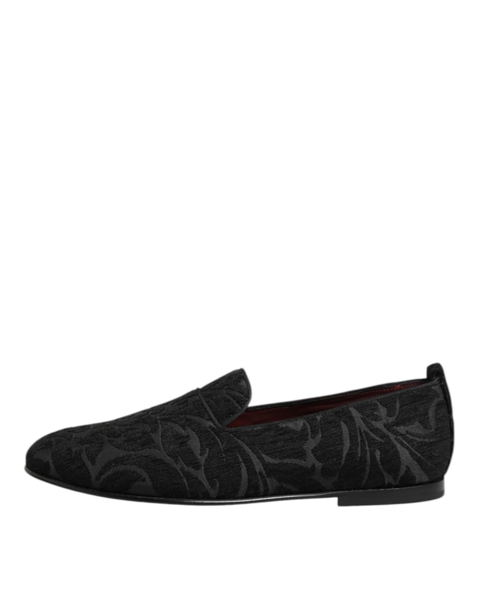 Dolce & Gabbana Black Brocade Loafers Slip On Men Dress Shoes Curated Luxury Accessories by Orvyn