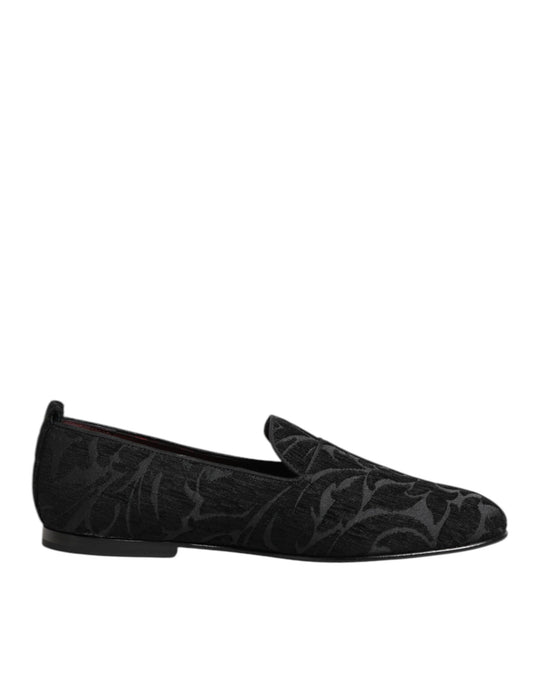 Dolce & Gabbana Black Brocade Loafers Slip On Men Dress Shoes Curated Luxury Accessories by Orvyn