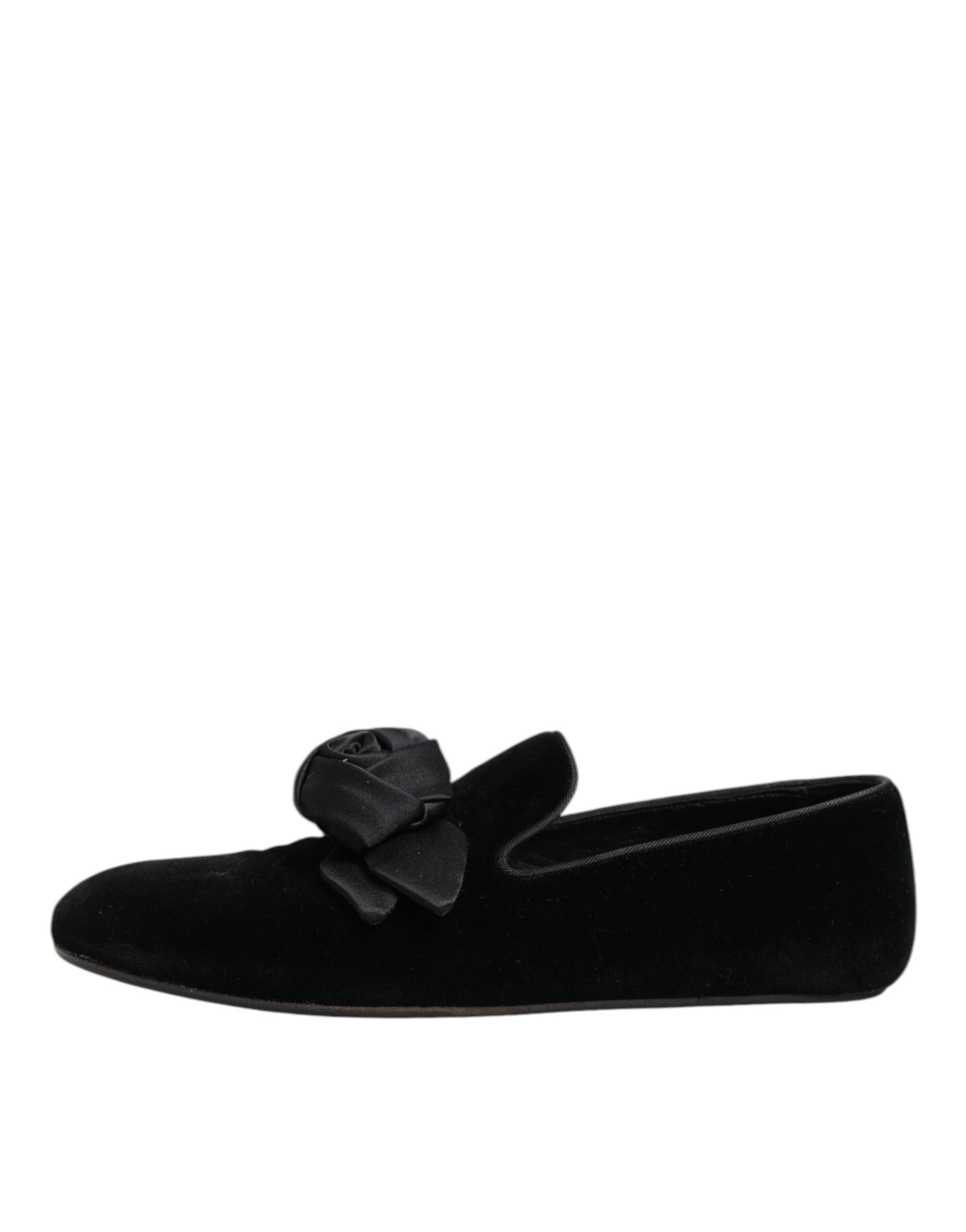 Dolce & Gabbana Black Suede Cotton Rose Slip On Loafers Shoes Curated Luxury Accessories by Orvyn