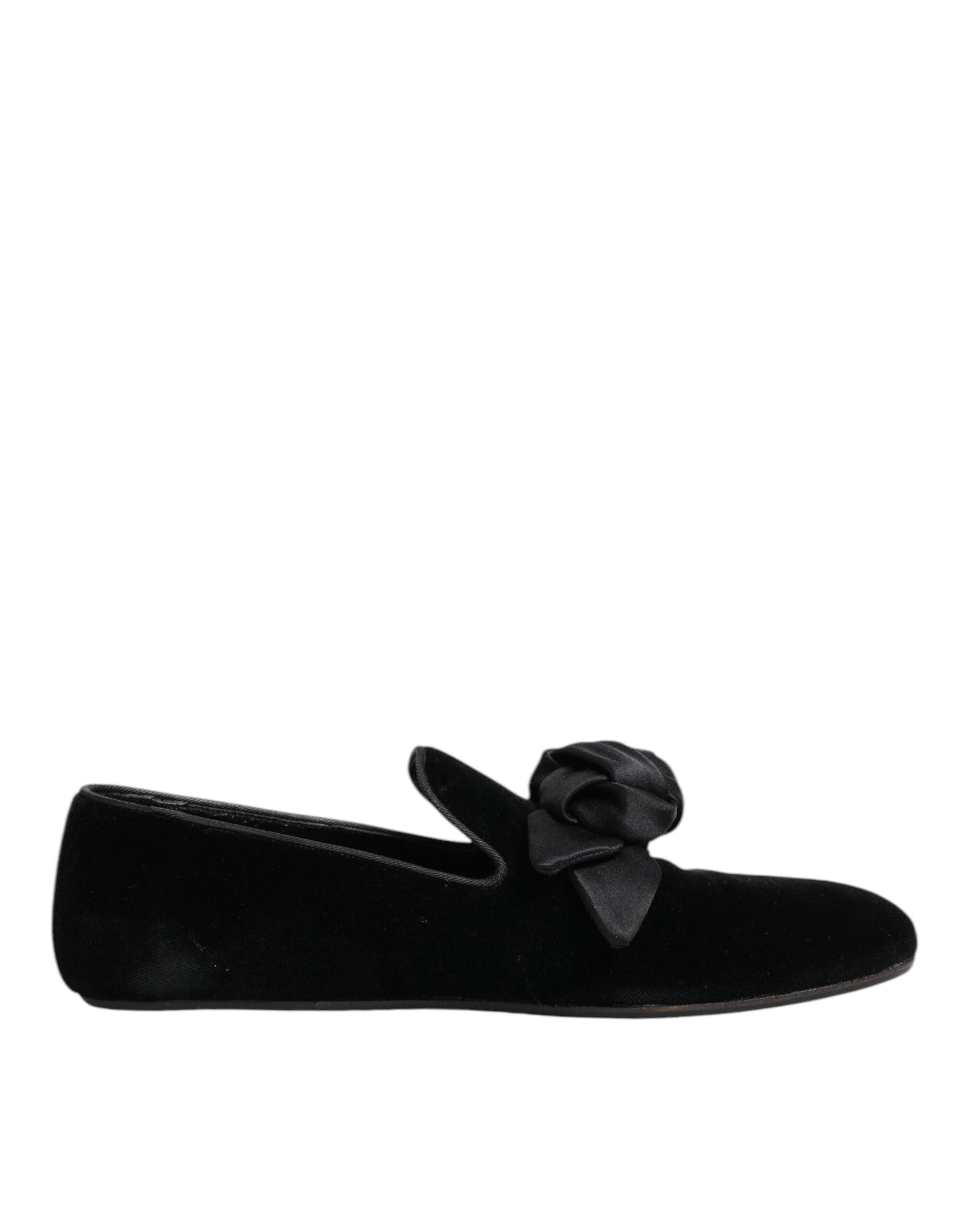 Dolce & Gabbana Black Suede Cotton Rose Slip On Loafers Shoes Curated Luxury Accessories by Orvyn