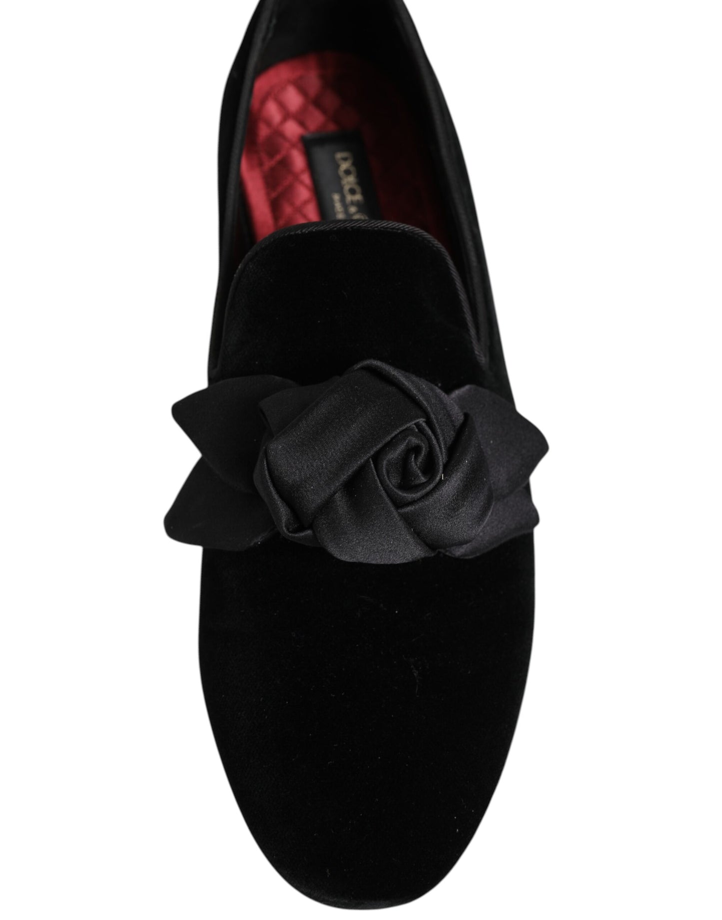 Dolce & Gabbana Black Suede Cotton Rose Slip On Loafers Shoes Curated Luxury Accessories by Orvyn