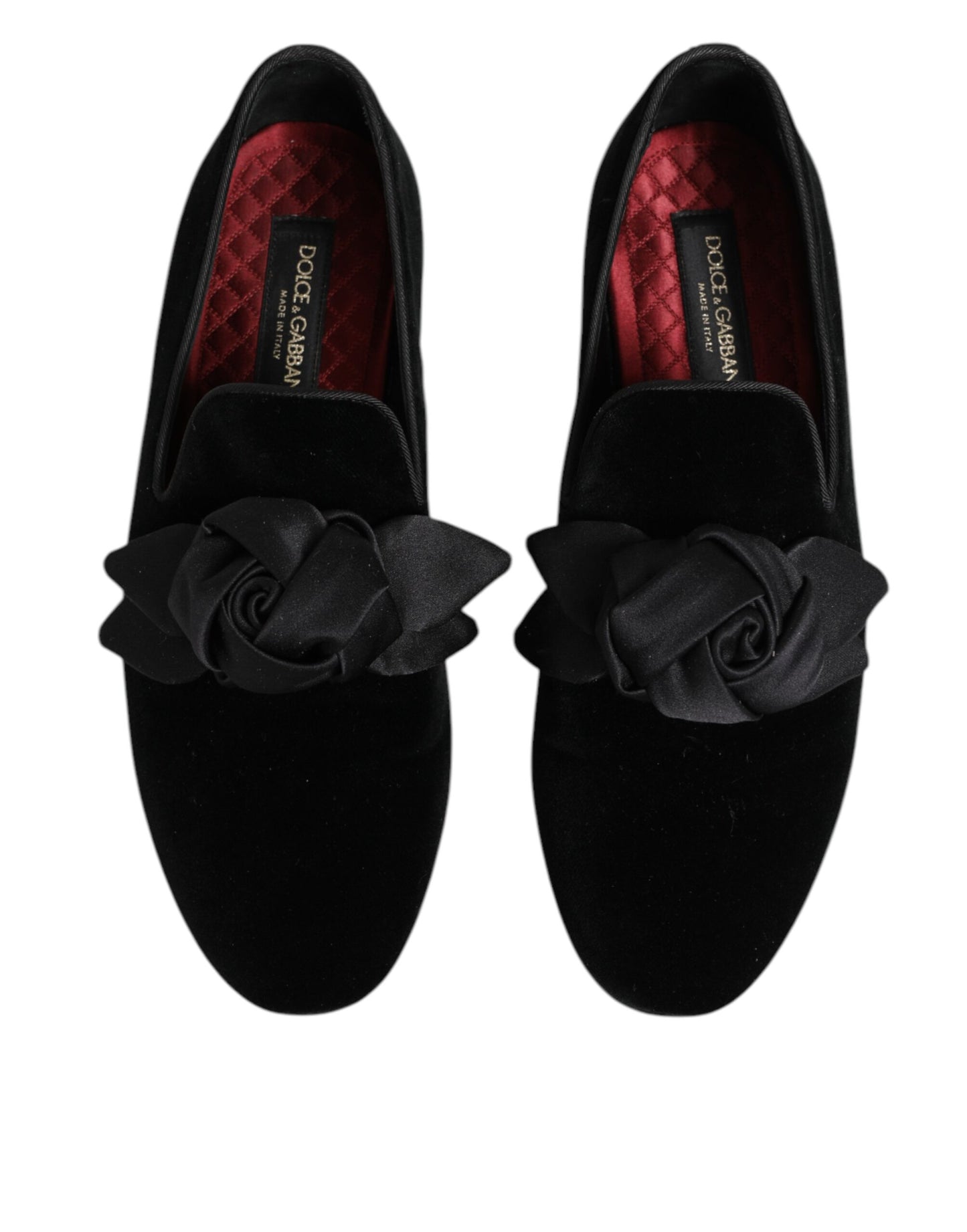 Dolce & Gabbana Black Suede Cotton Rose Slip On Loafers Shoes Curated Luxury Accessories by Orvyn