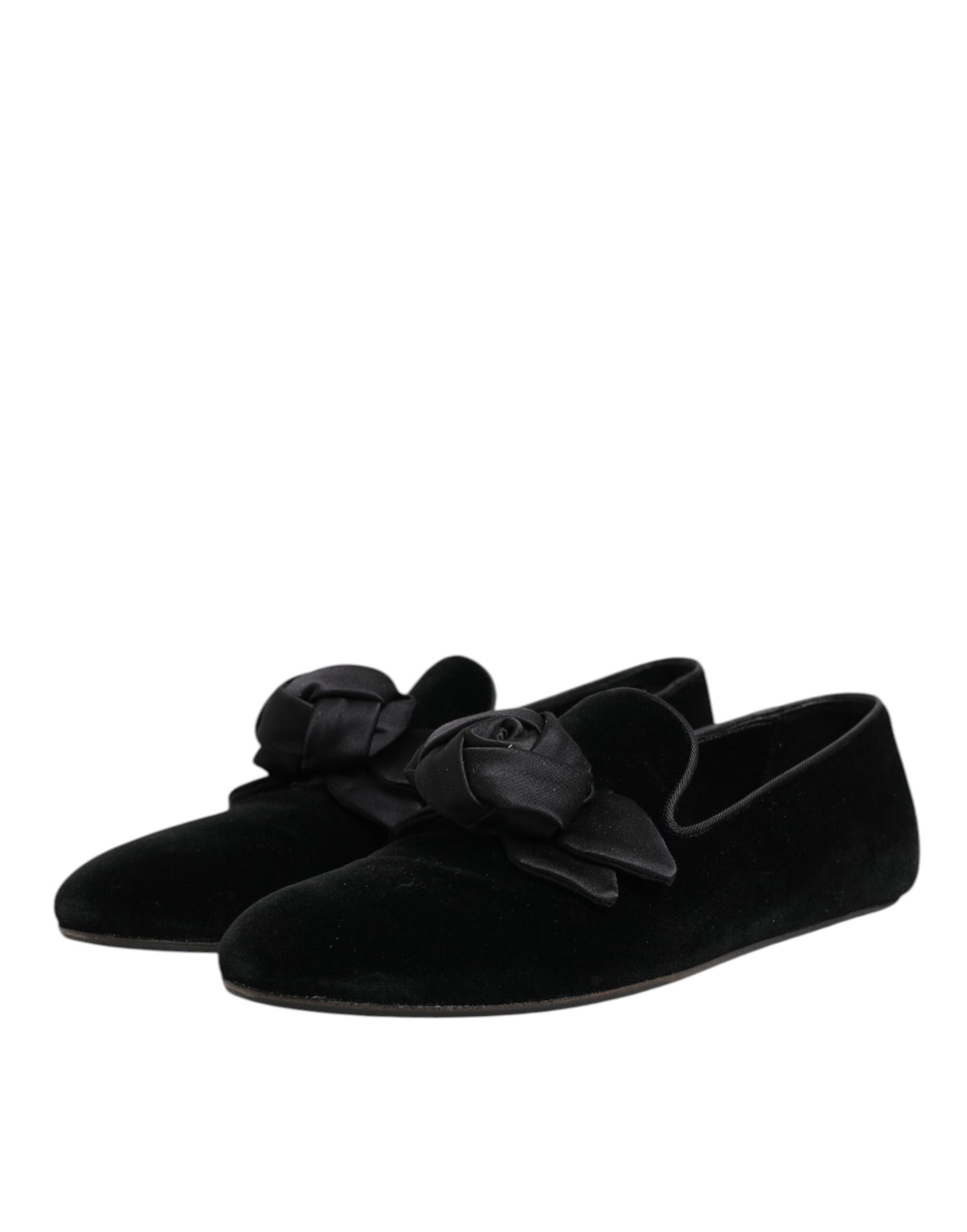Dolce & Gabbana Black Suede Cotton Rose Slip On Loafers Shoes Curated Luxury Accessories by Orvyn