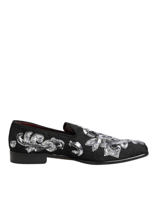 Dolce & Gabbana Black Silver Sequined Loafers Men Dress Shoes Curated Luxury Accessories by Orvyn