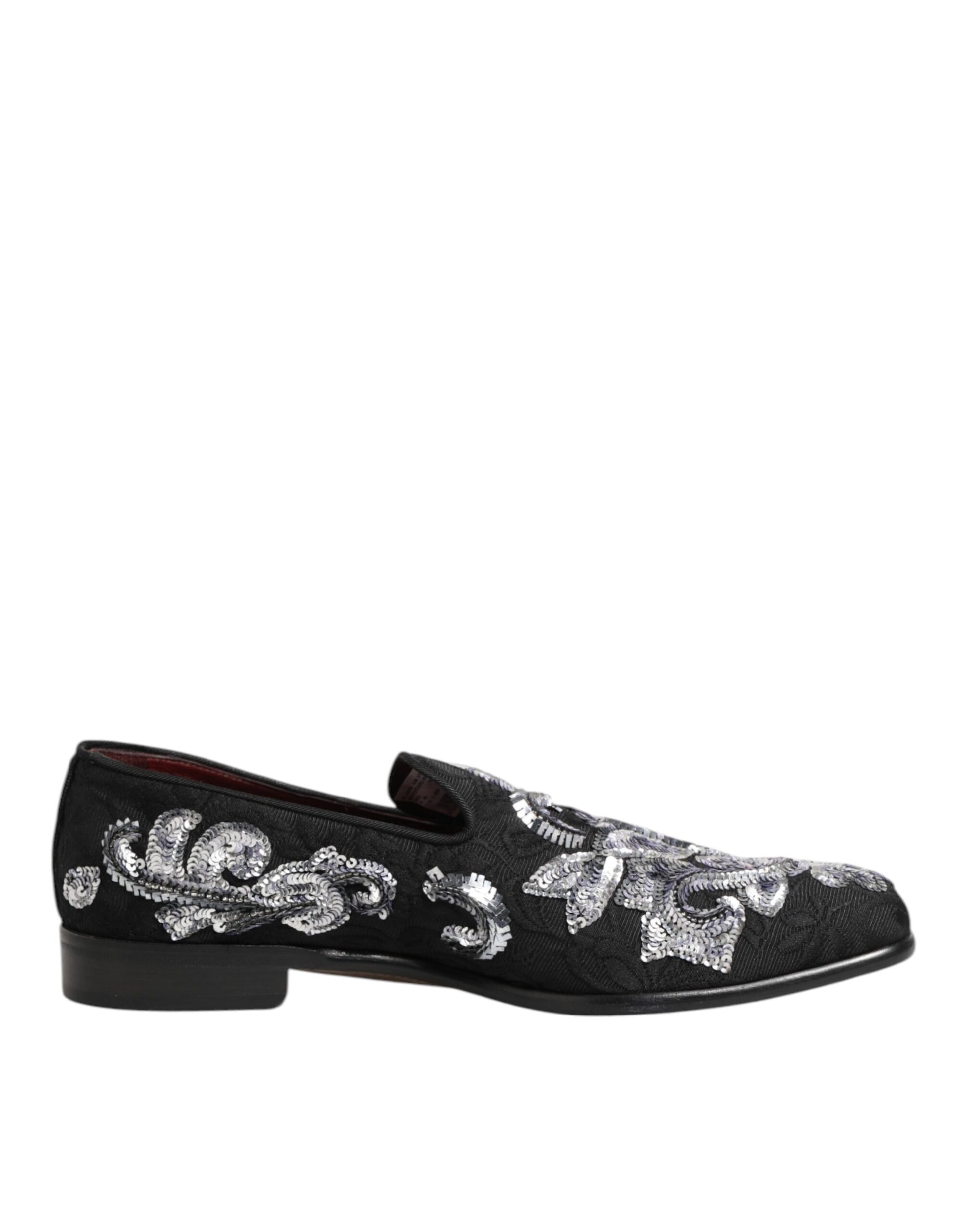 Dolce & Gabbana Black Silver Sequined Loafers Men Dress Shoes Curated Luxury Accessories by Orvyn