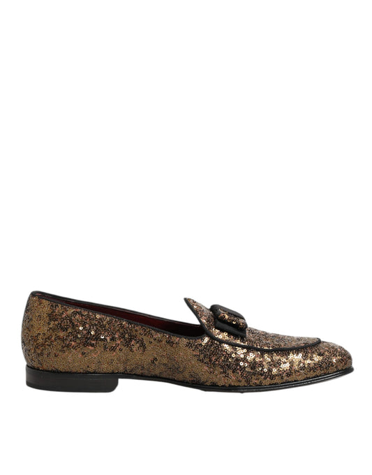 Dolce & Gabbana Gold Sequined Slip On Loafers Men Dress Shoes Curated Luxury Accessories by Orvyn