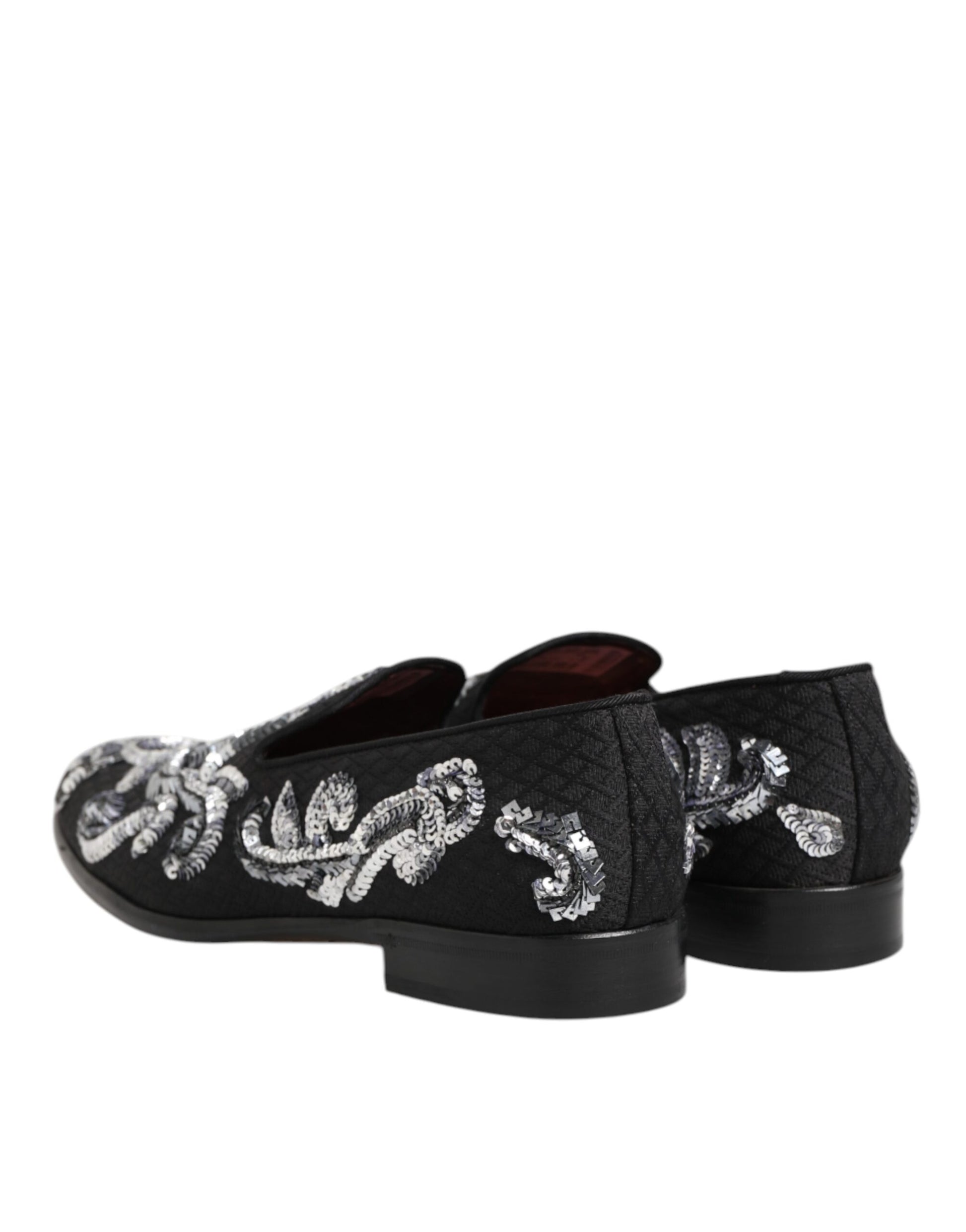 Dolce & Gabbana Black Silver Sequined Loafers Men Dress Shoes Curated Luxury Accessories by Orvyn