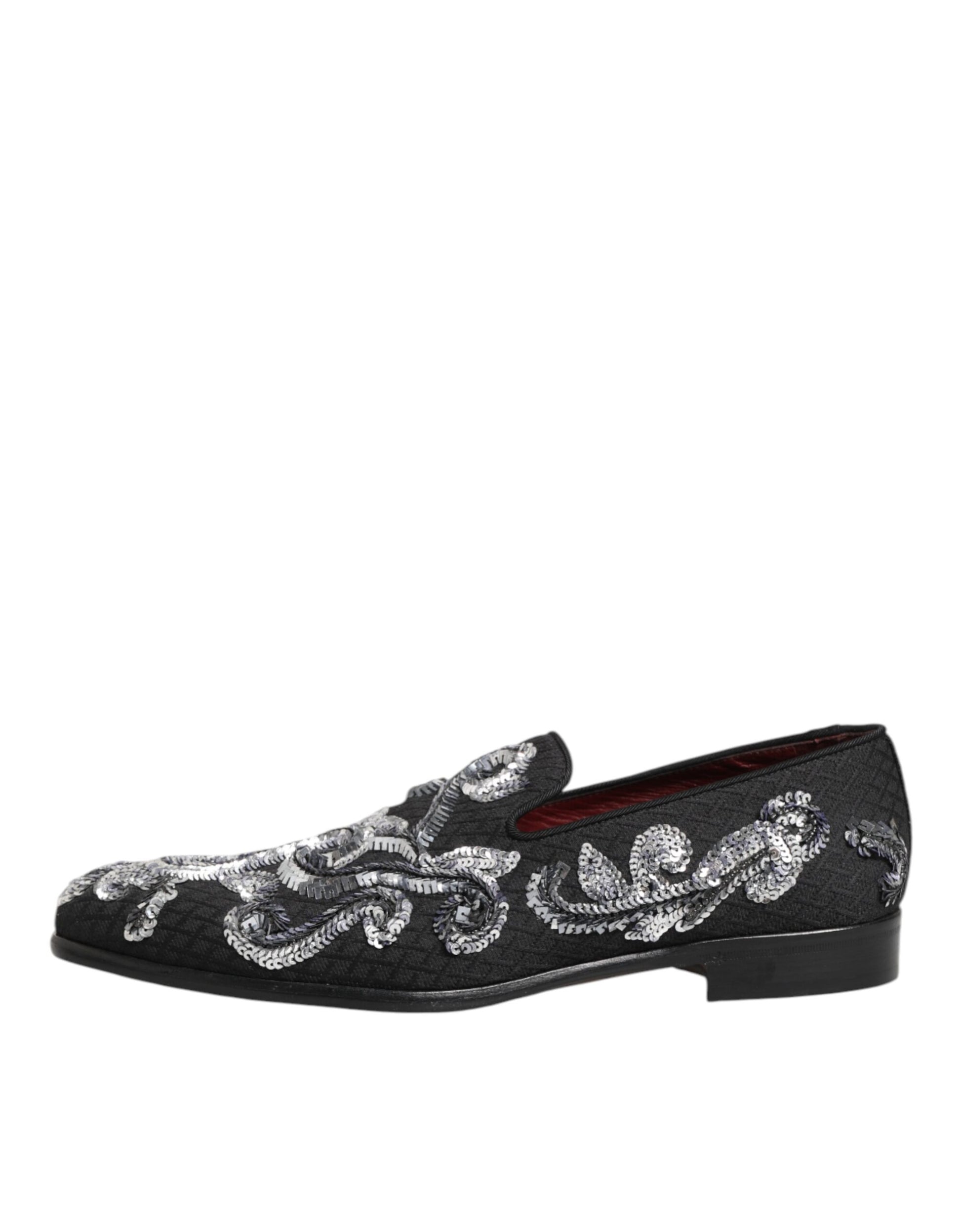 Dolce & Gabbana Black Silver Sequined Loafers Men Dress Shoes Curated Luxury Accessories by Orvyn