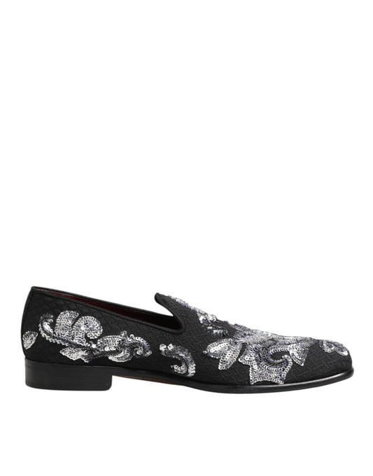 Dolce & Gabbana Black Silver Sequined Loafers Men Dress Shoes Curated Luxury Accessories by Orvyn