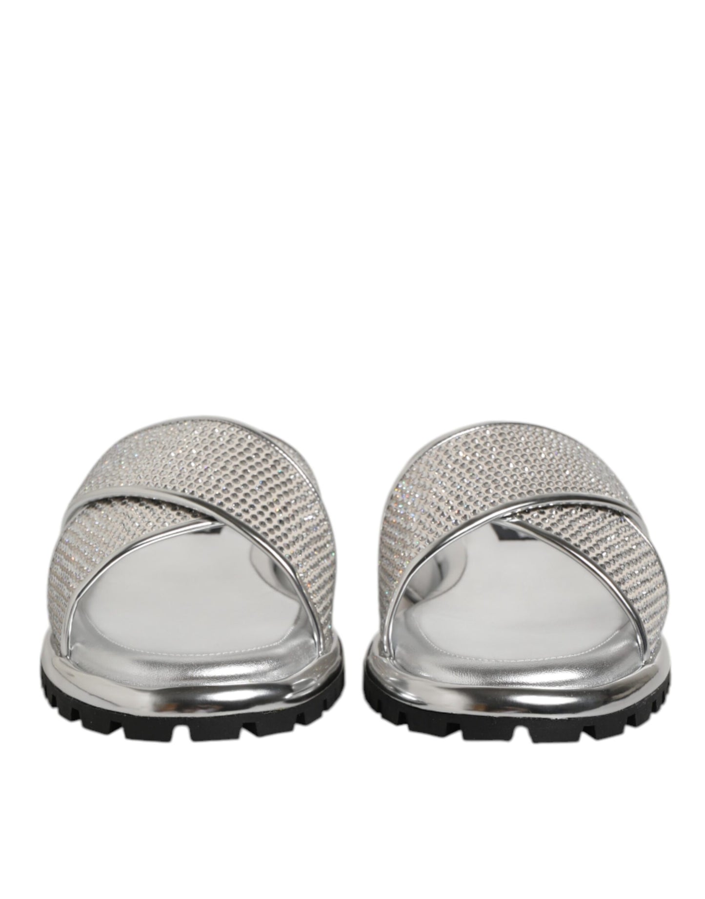 Dolce & Gabbana Silver Strass Slides Flats Slippers Shoes Curated Luxury Accessories by Orvyn