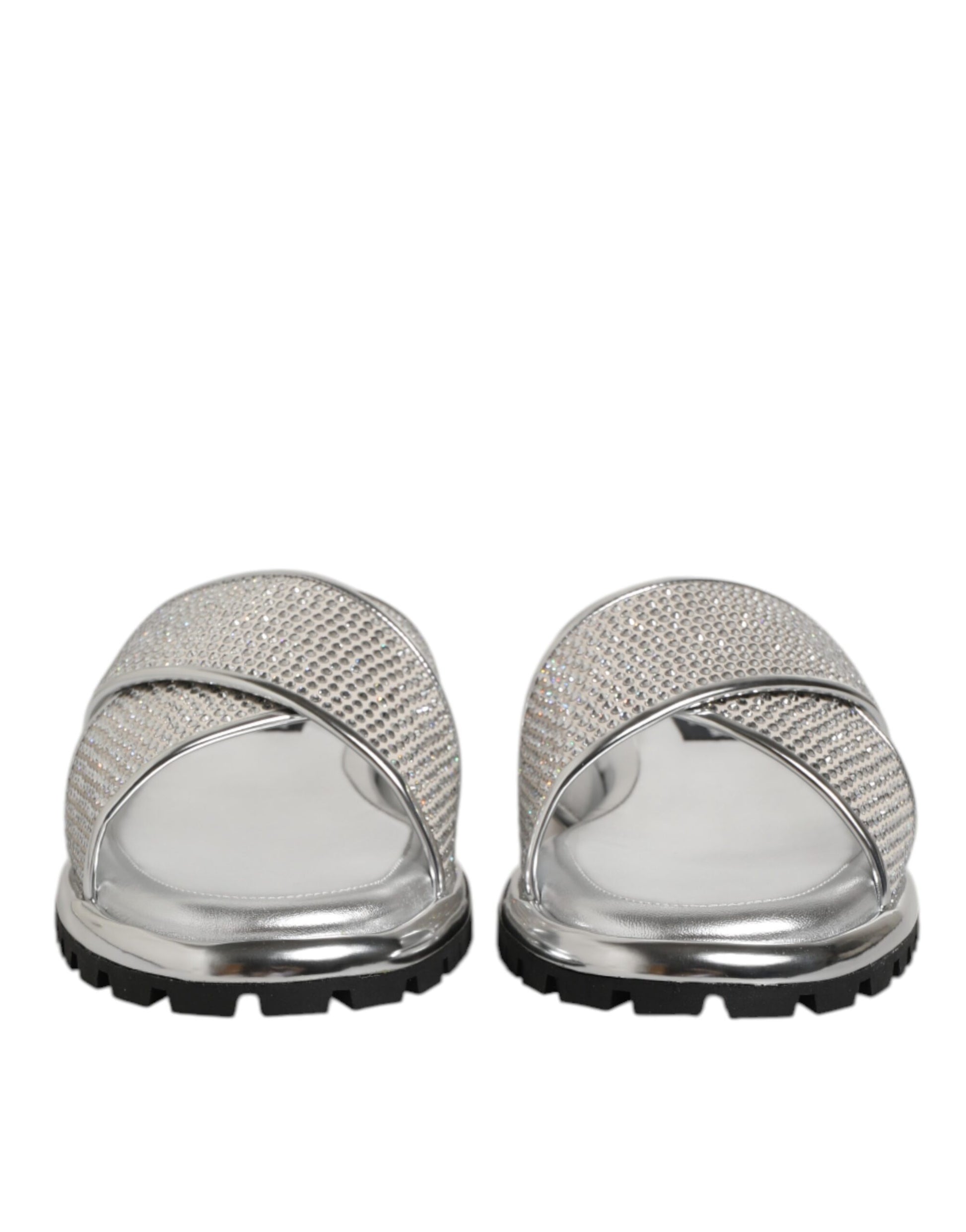 Dolce & Gabbana Silver Strass Slides Flats Slippers Shoes Curated Luxury Accessories by Orvyn
