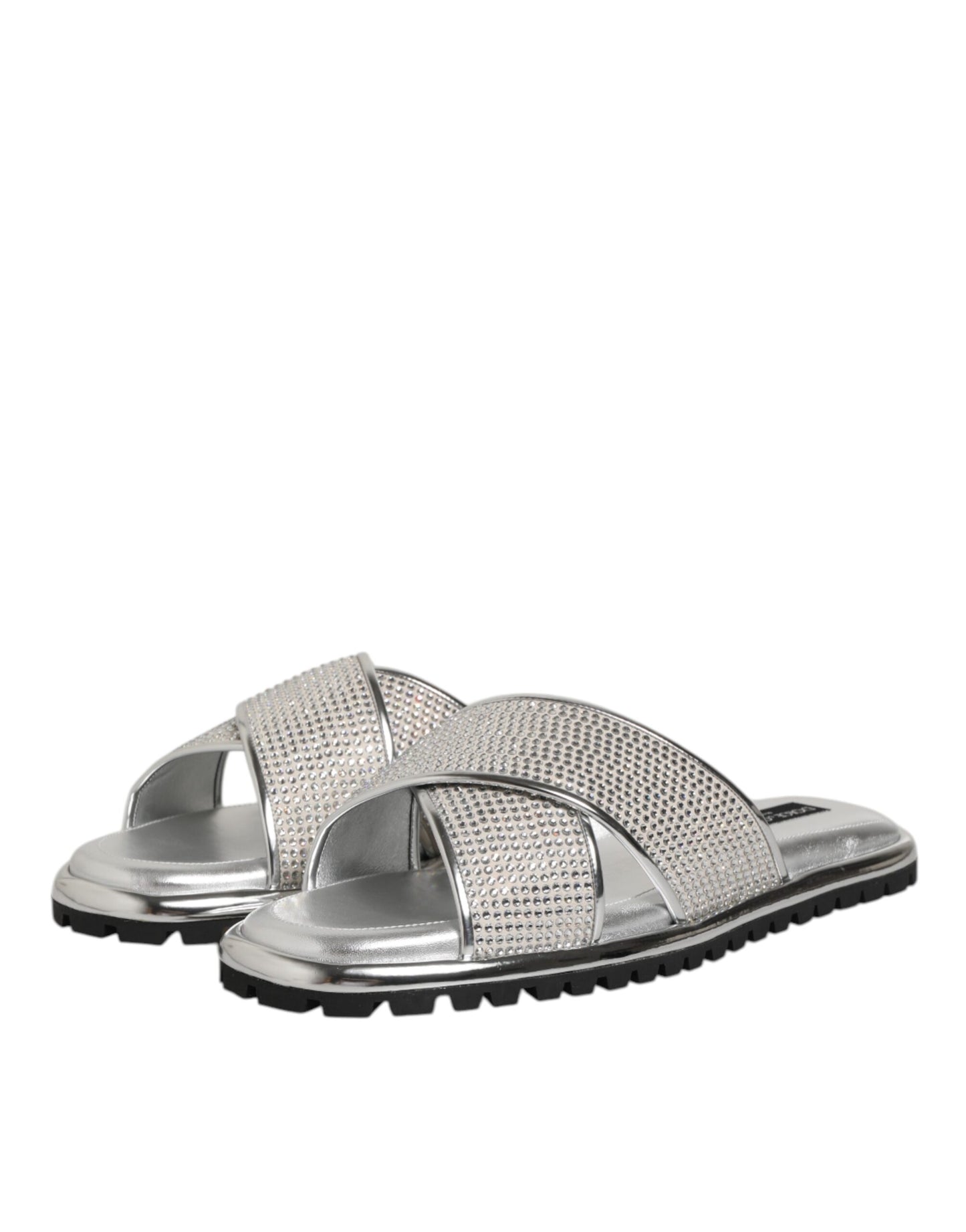 Dolce & Gabbana Silver Strass Slides Flats Slippers Shoes Curated Luxury Accessories by Orvyn