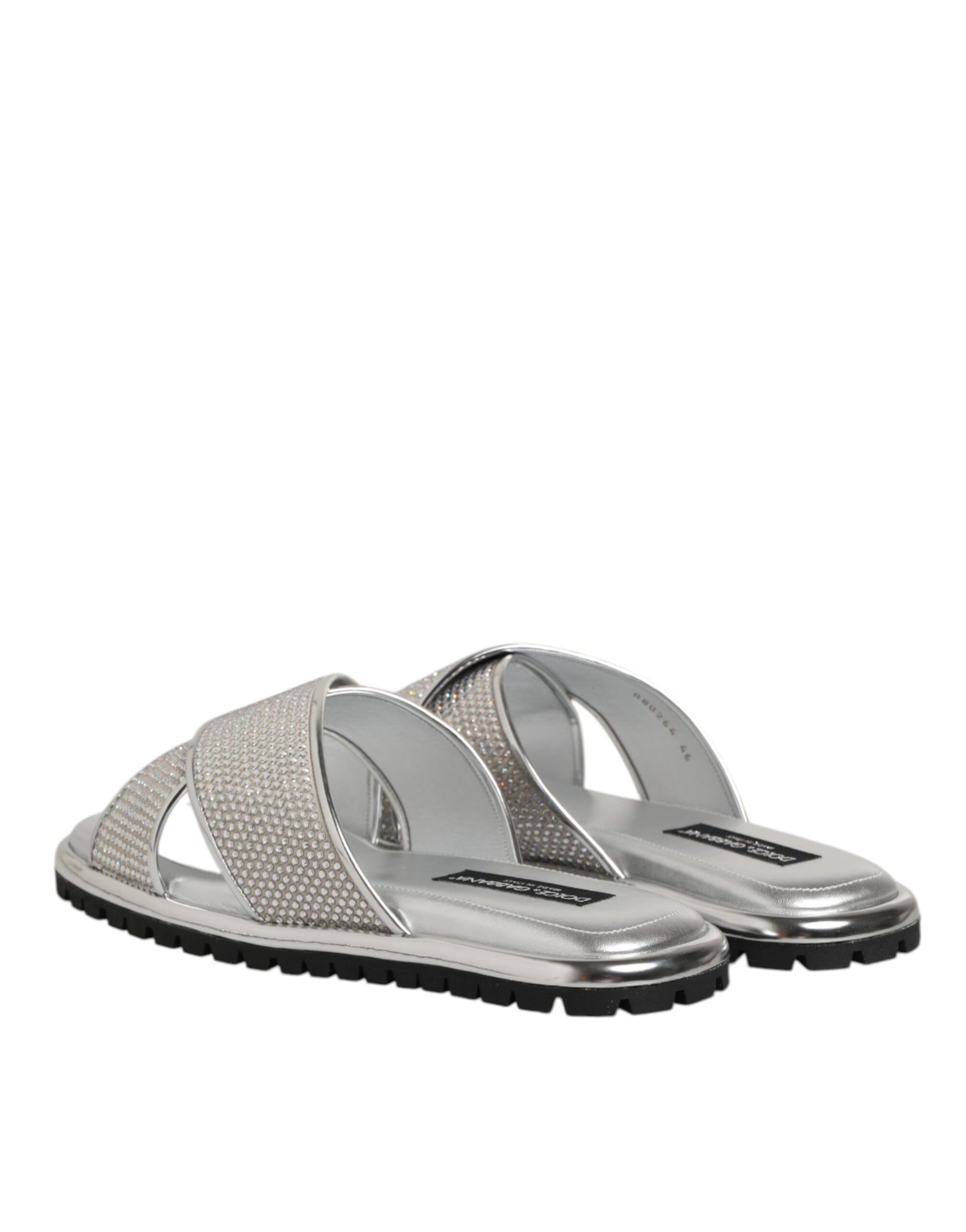 Dolce & Gabbana Silver Strass Slides Flats Slippers Shoes Curated Luxury Accessories by Orvyn