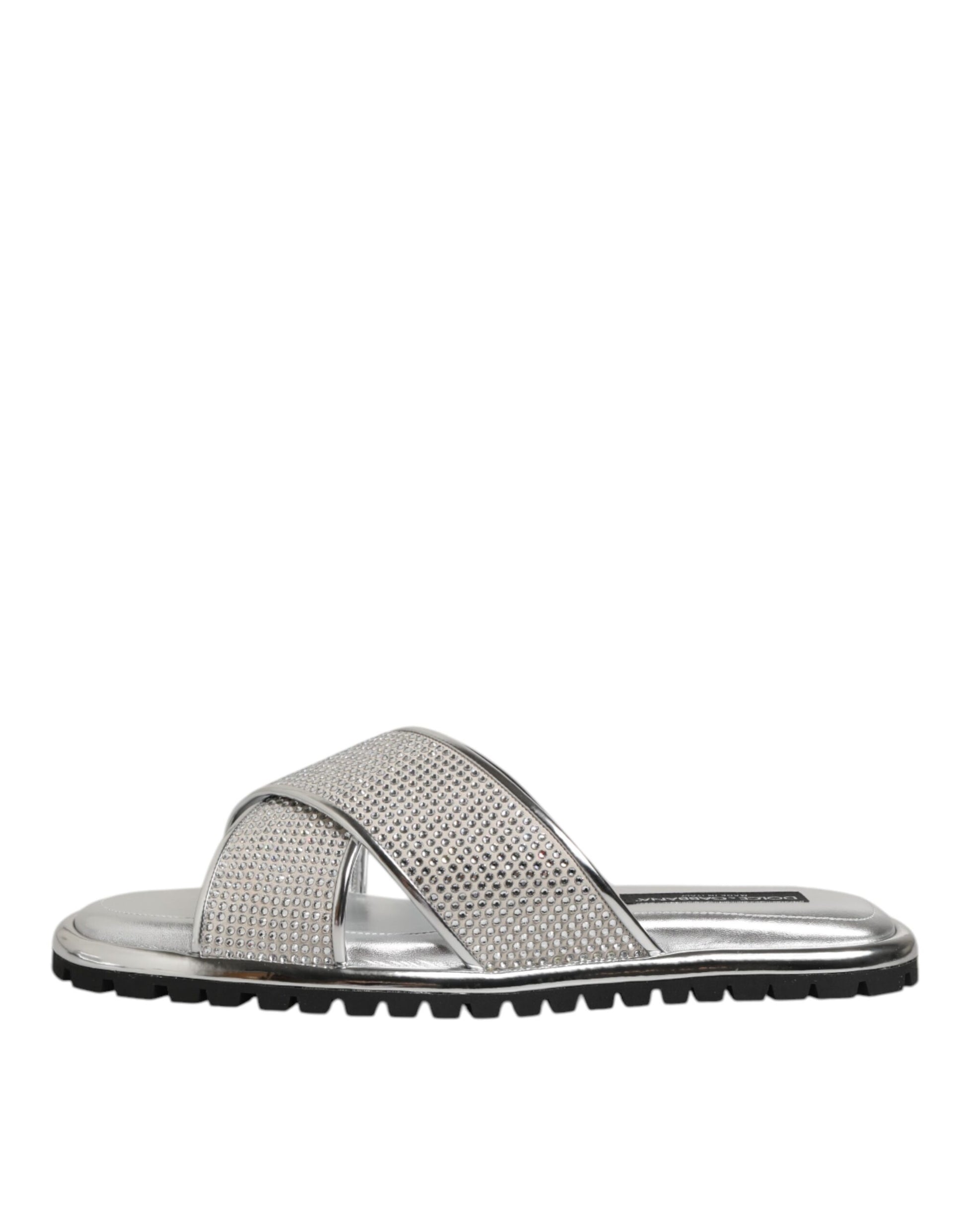 Dolce & Gabbana Silver Strass Slides Flats Slippers Shoes Curated Luxury Accessories by Orvyn