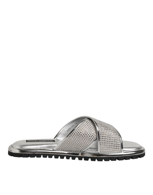 Dolce & Gabbana Silver Strass Slides Flats Slippers Shoes Curated Luxury Accessories by Orvyn