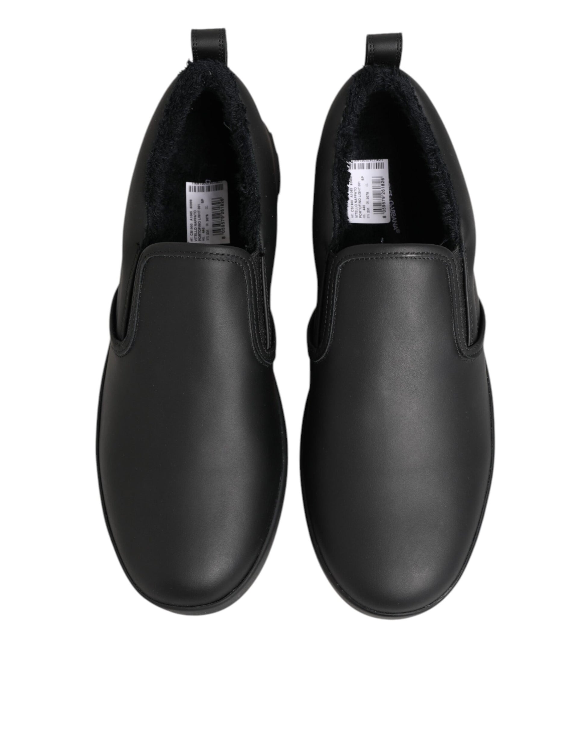 Dolce & Gabbana Black Leather Low Top Slip On Sneakers Shoes Curated Luxury Accessories by Orvyn