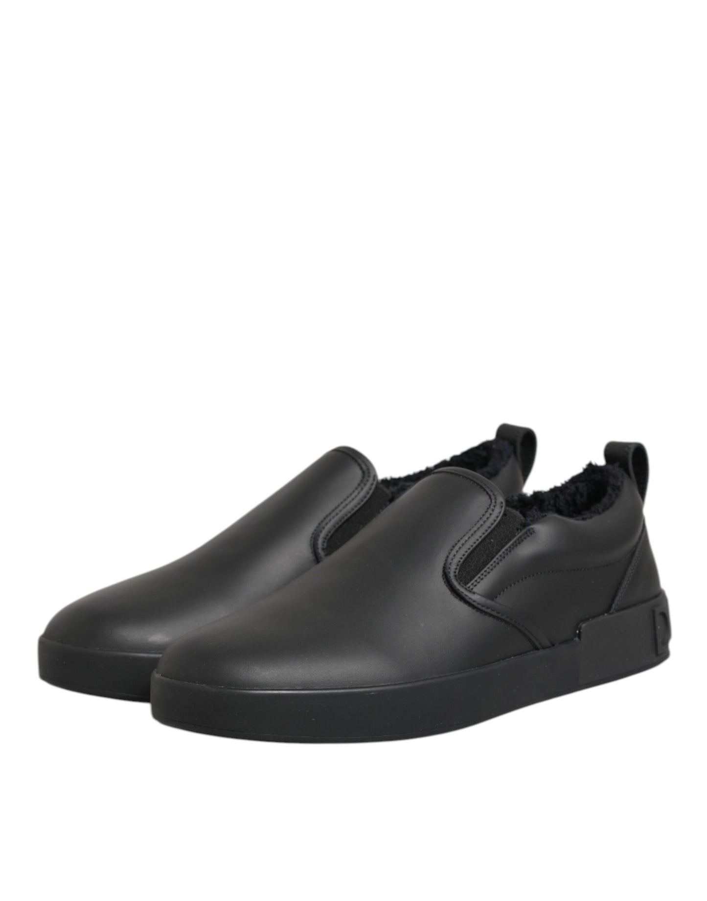 Dolce & Gabbana Black Leather Low Top Slip On Sneakers Shoes Curated Luxury Accessories by Orvyn