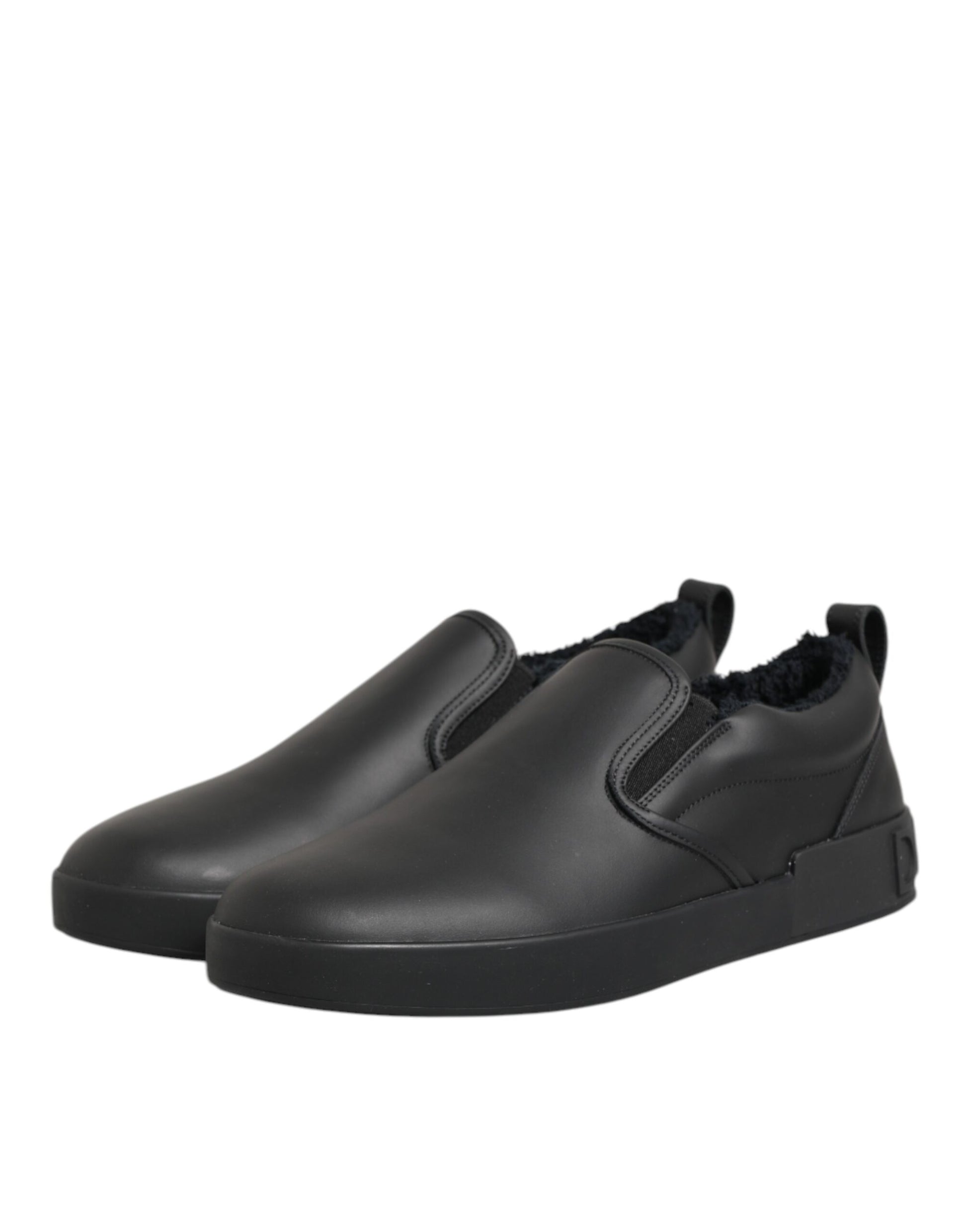 Dolce & Gabbana Black Leather Low Top Slip On Sneakers Shoes Curated Luxury Accessories by Orvyn