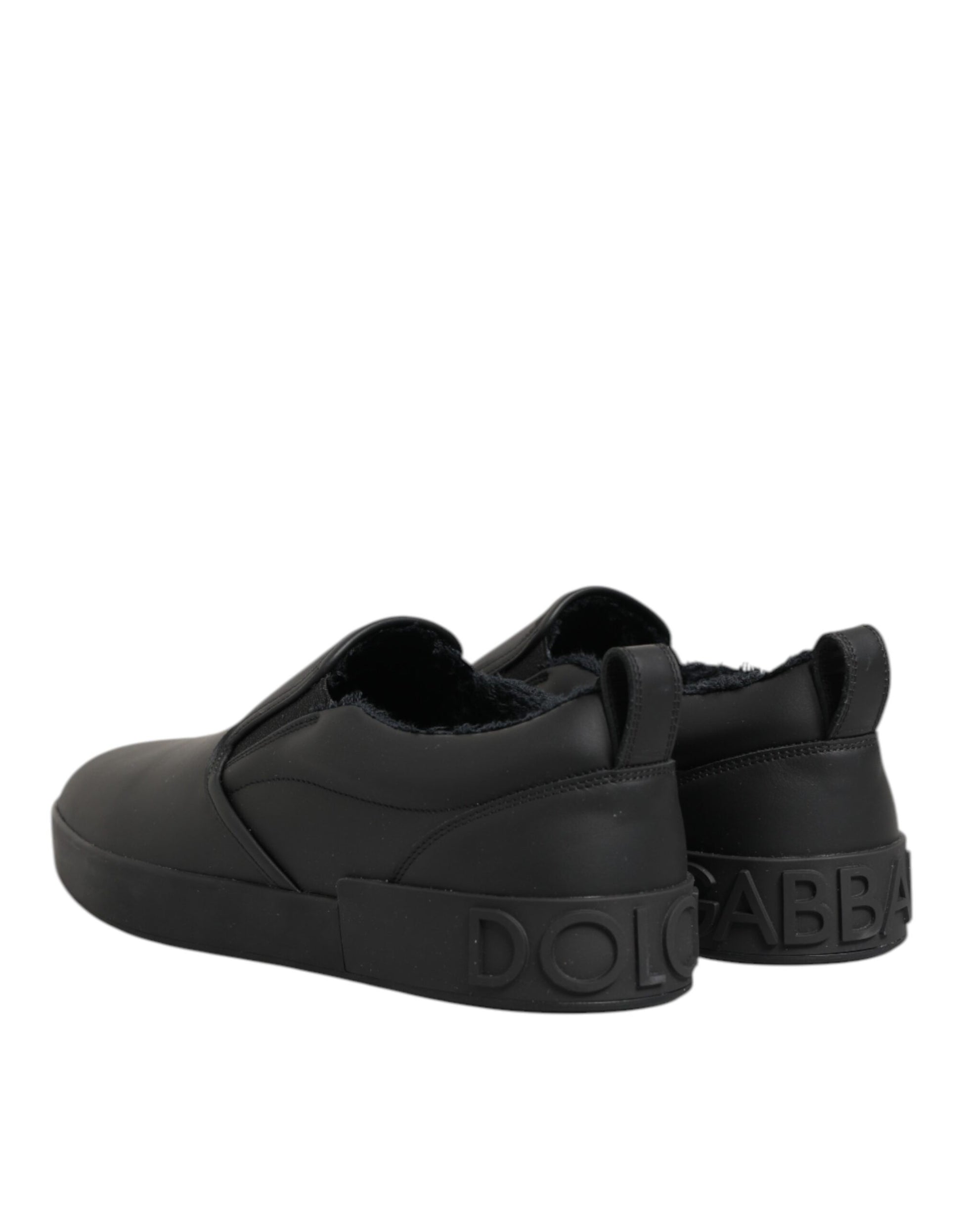Dolce & Gabbana Black Leather Low Top Slip On Sneakers Shoes Curated Luxury Accessories by Orvyn