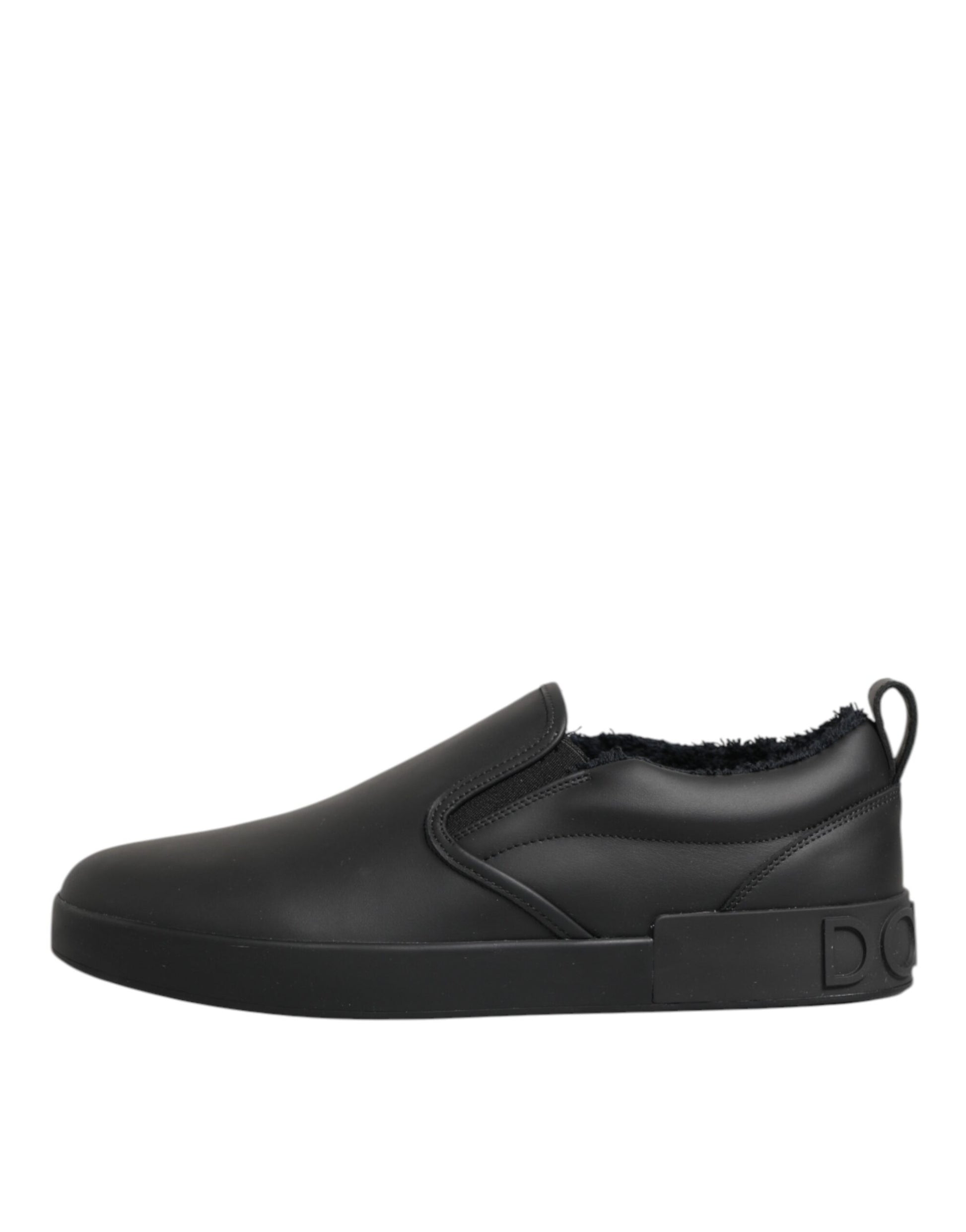 Dolce & Gabbana Black Leather Low Top Slip On Sneakers Shoes Curated Luxury Accessories by Orvyn