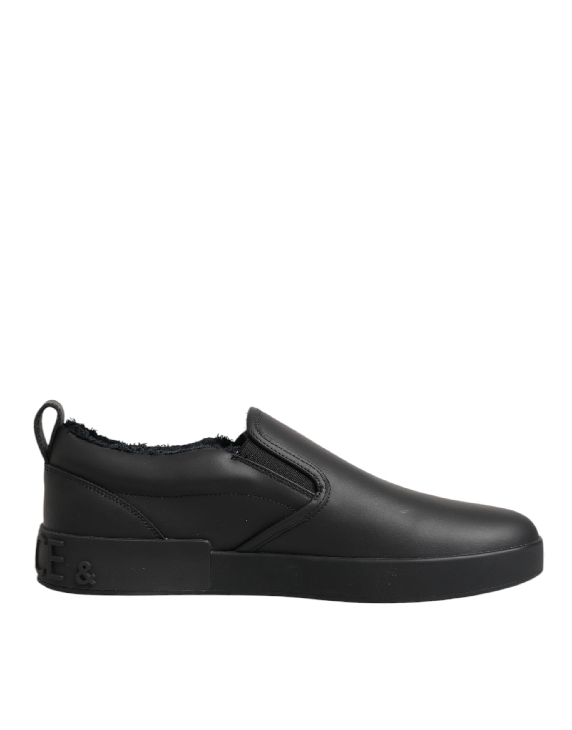 Dolce & Gabbana Black Leather Low Top Slip On Sneakers Shoes Curated Luxury Accessories by Orvyn