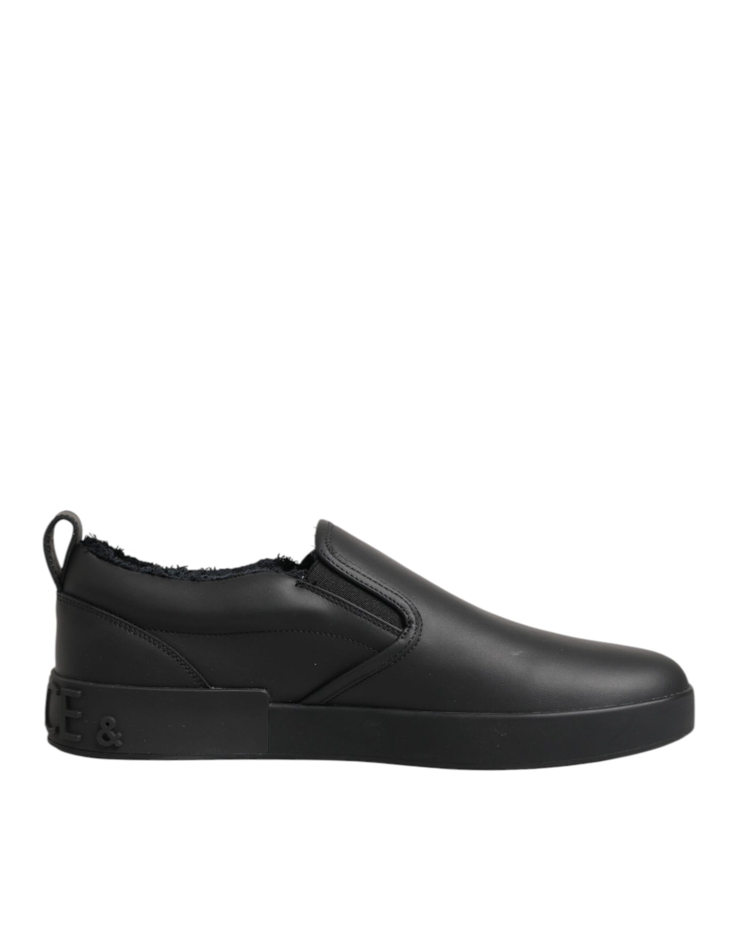 Dolce & Gabbana Black Leather Low Top Slip On Sneakers Shoes Curated Luxury Accessories by Orvyn