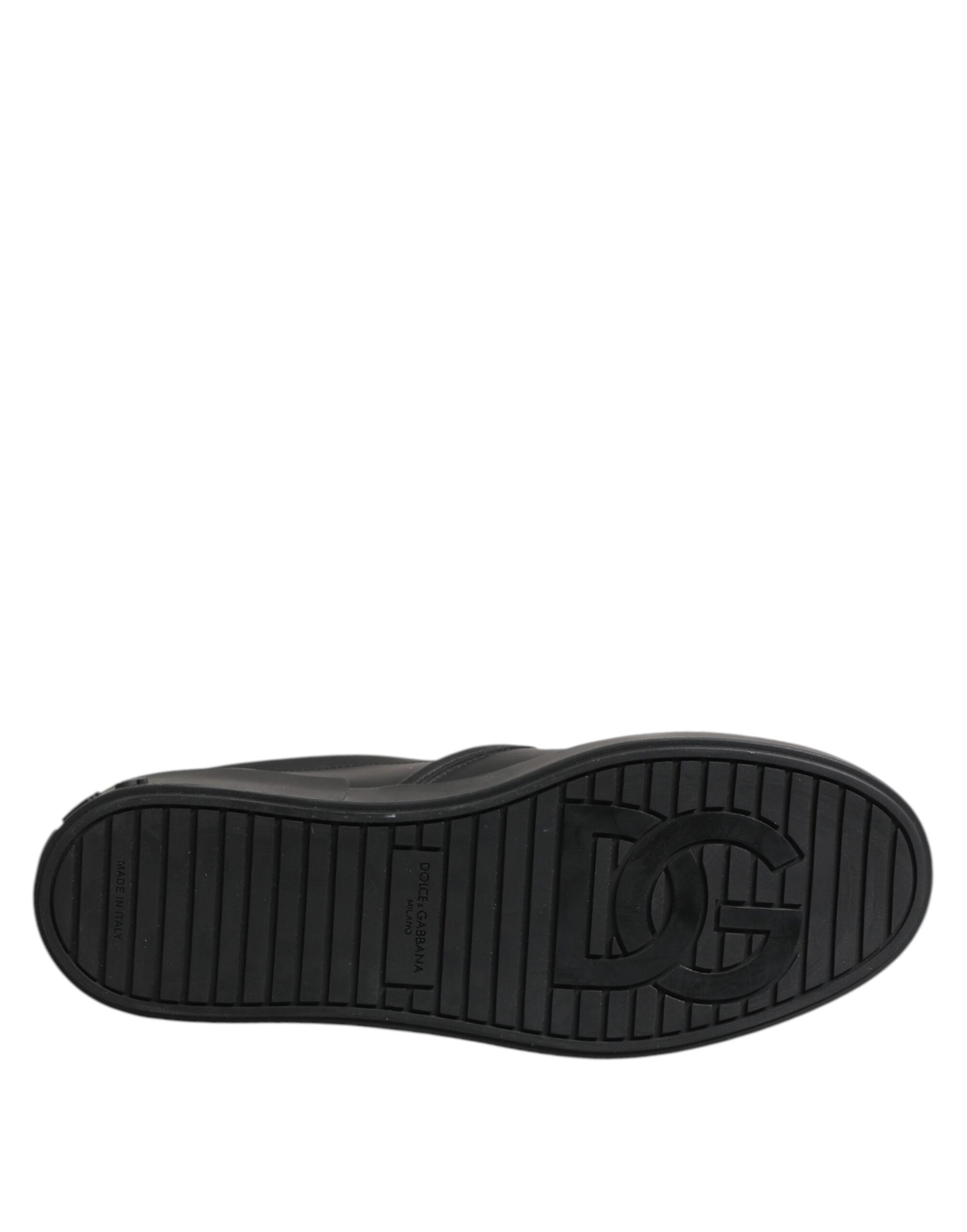Dolce & Gabbana Black Leather Low Top Slip On Sneakers Shoes Curated Luxury Accessories by Orvyn