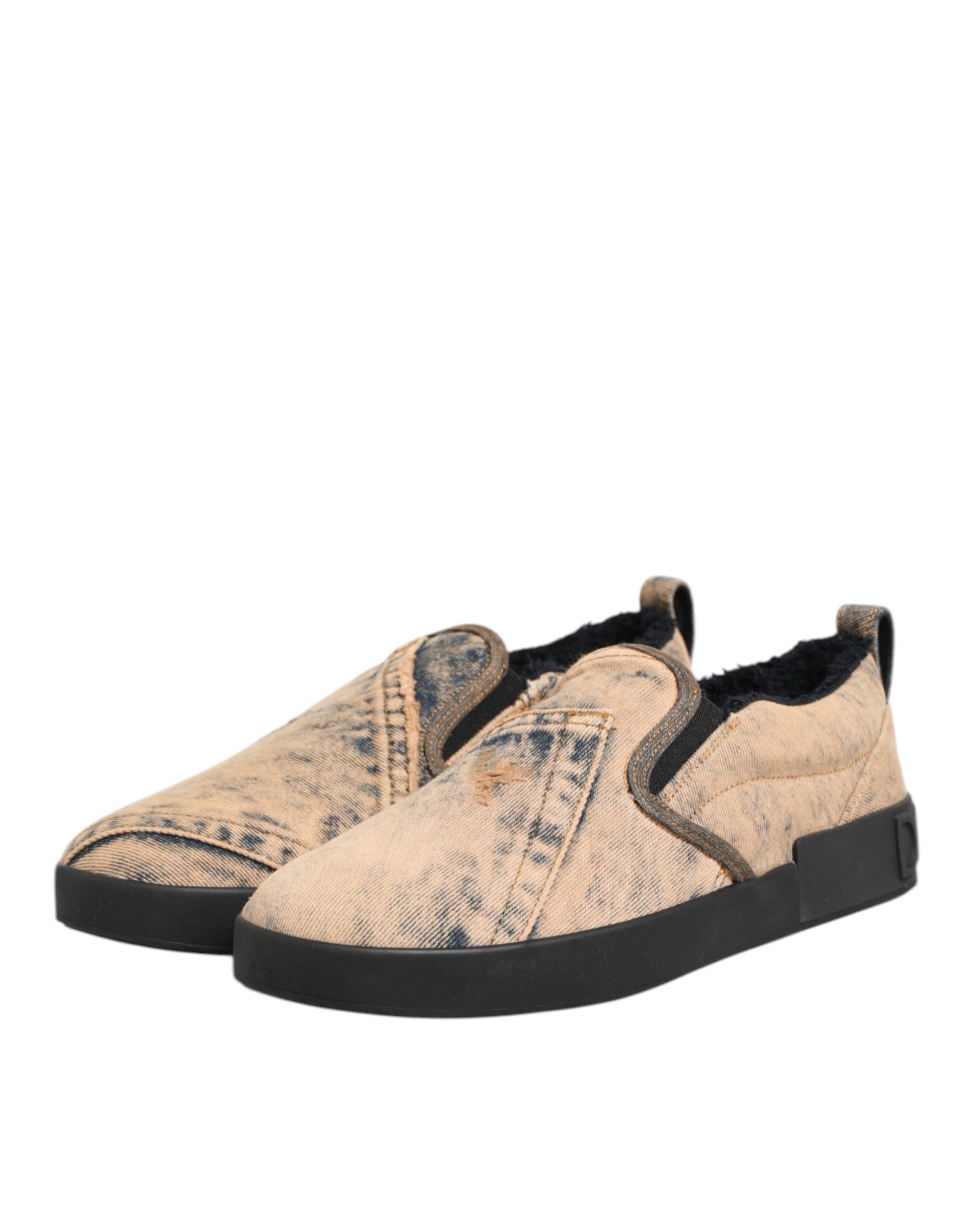 Dolce & Gabbana Beige Cotton Low Top Slip On Sneakers Shoes Curated Luxury Accessories by Orvyn