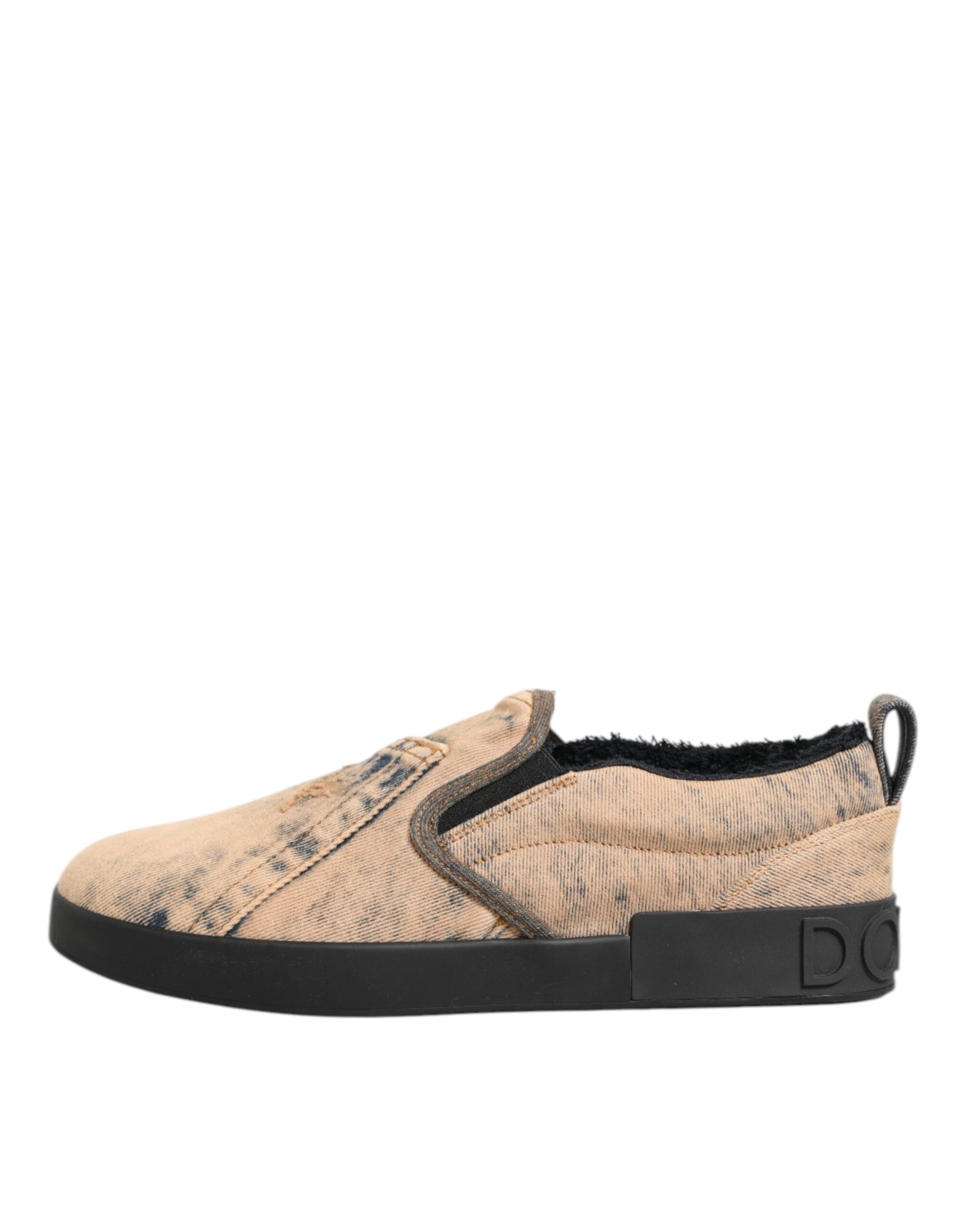 Dolce & Gabbana Beige Cotton Low Top Slip On Sneakers Shoes Curated Luxury Accessories by Orvyn