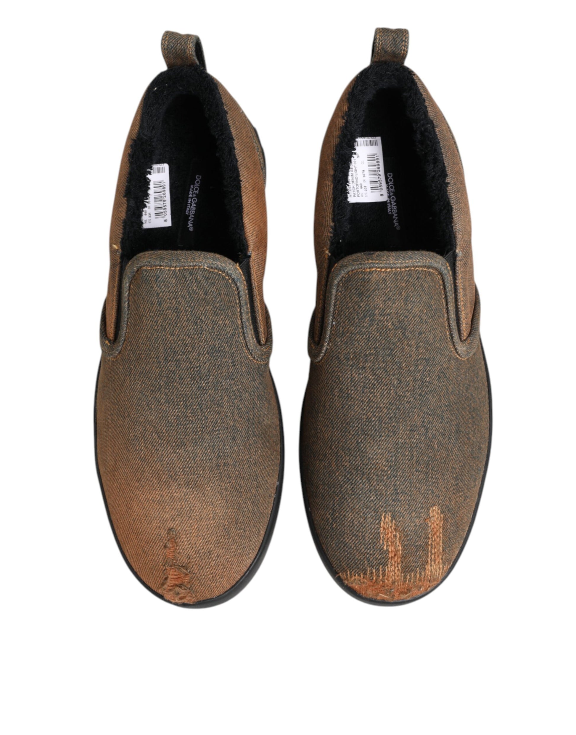 Dolce & Gabbana Brown Cotton Low Top Slip On Sneakers Shoes Curated Luxury Accessories by Orvyn