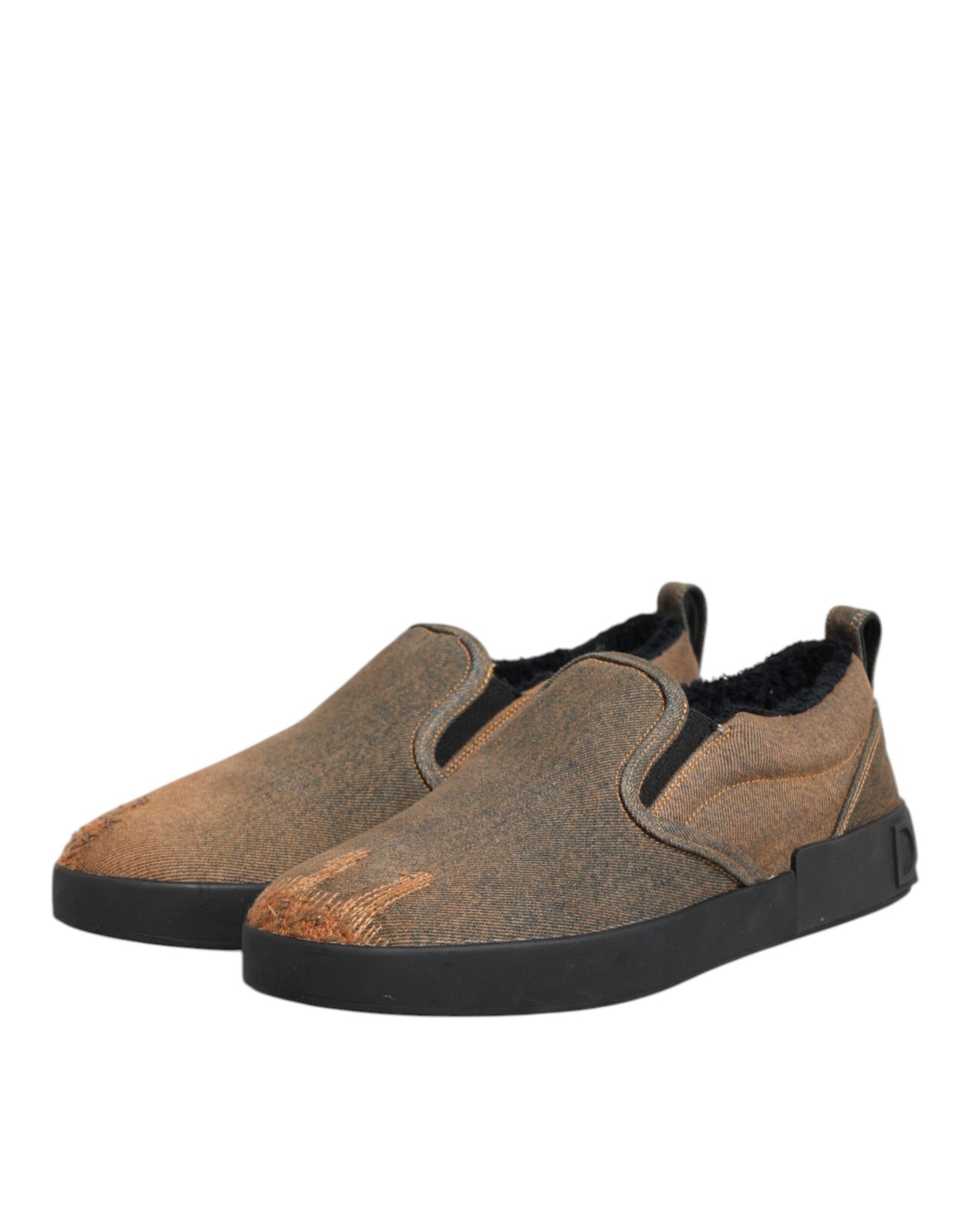 Dolce & Gabbana Brown Cotton Low Top Slip On Sneakers Shoes Curated Luxury Accessories by Orvyn