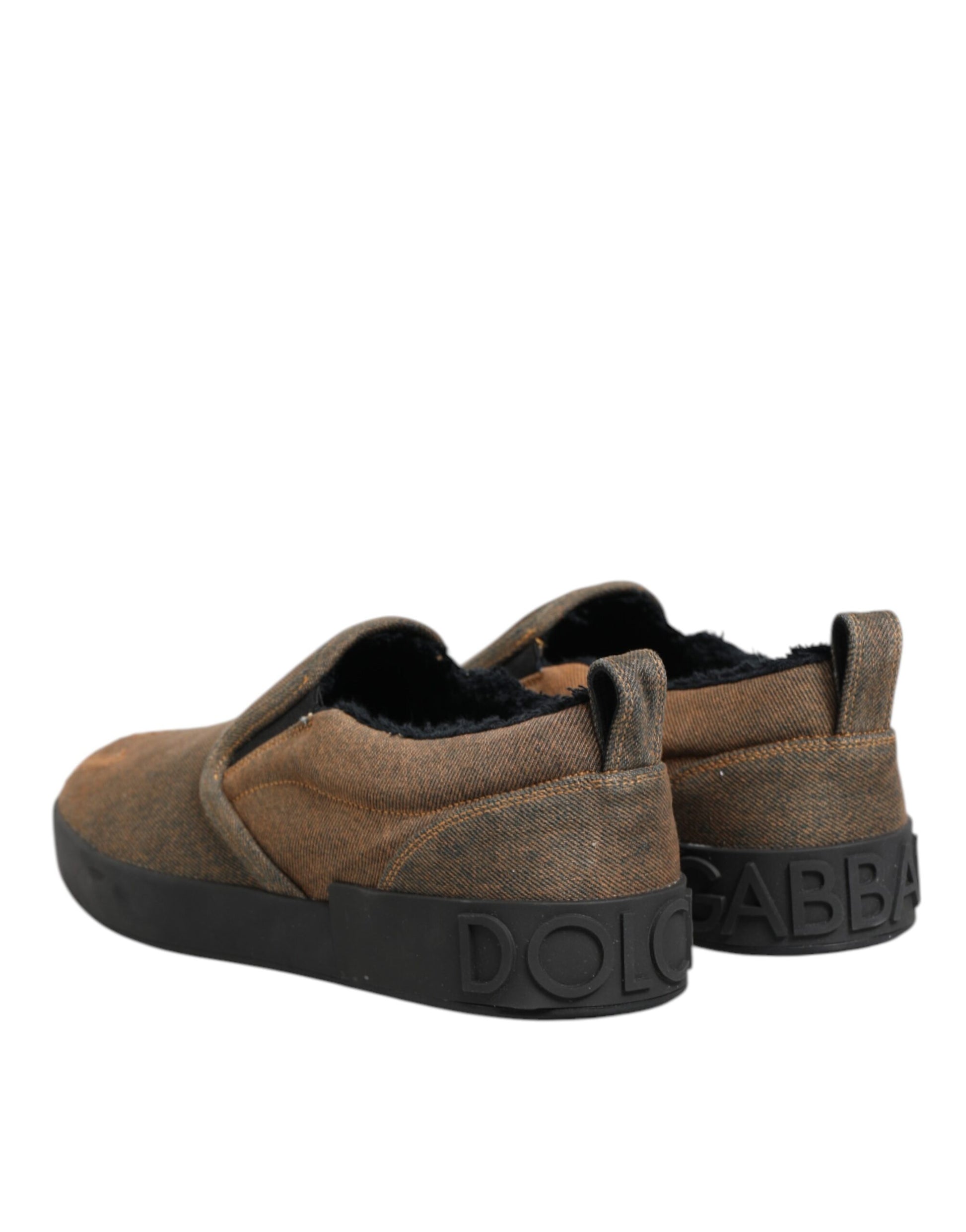 Dolce & Gabbana Brown Cotton Low Top Slip On Sneakers Shoes Curated Luxury Accessories by Orvyn