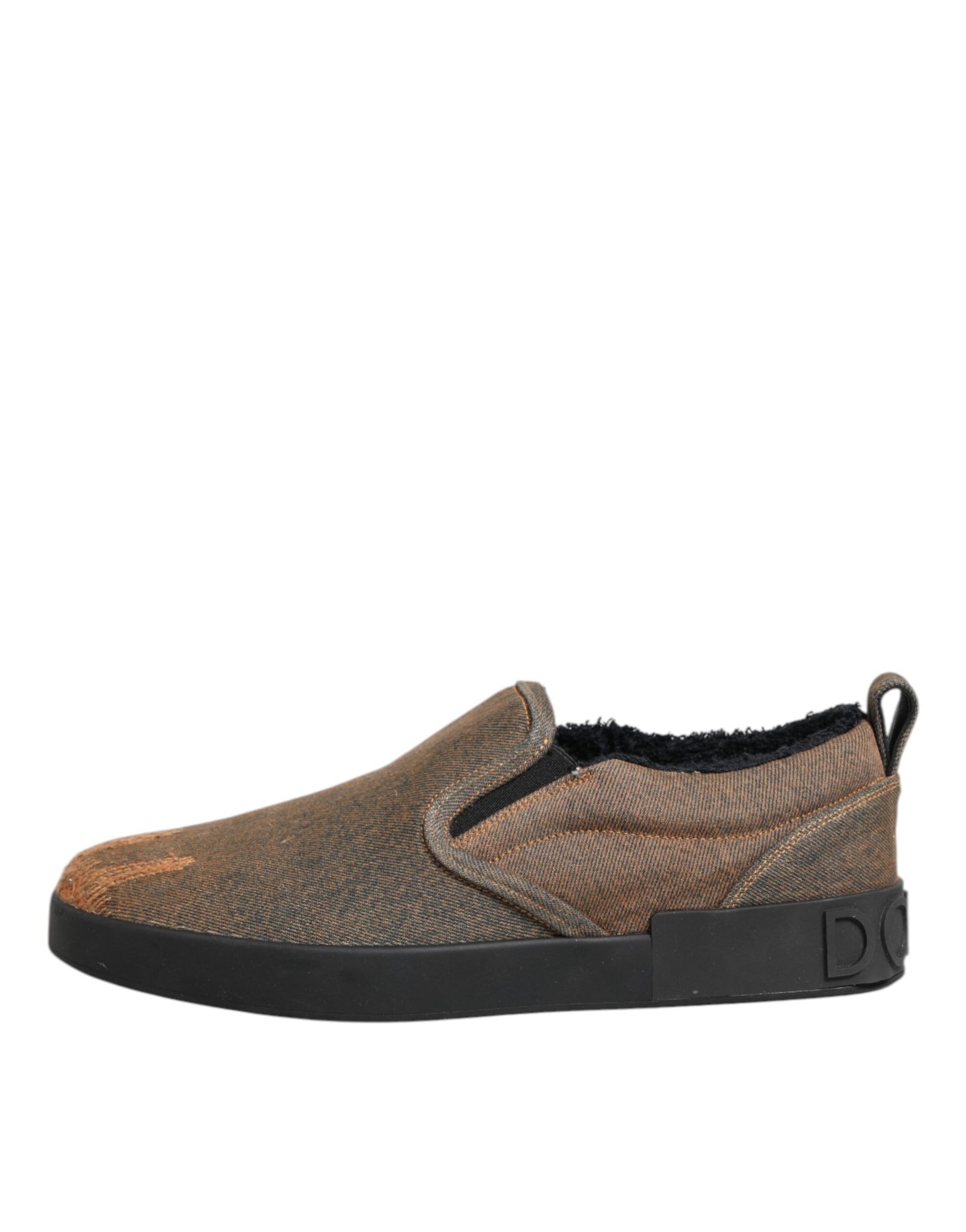 Dolce & Gabbana Brown Cotton Low Top Slip On Sneakers Shoes Curated Luxury Accessories by Orvyn