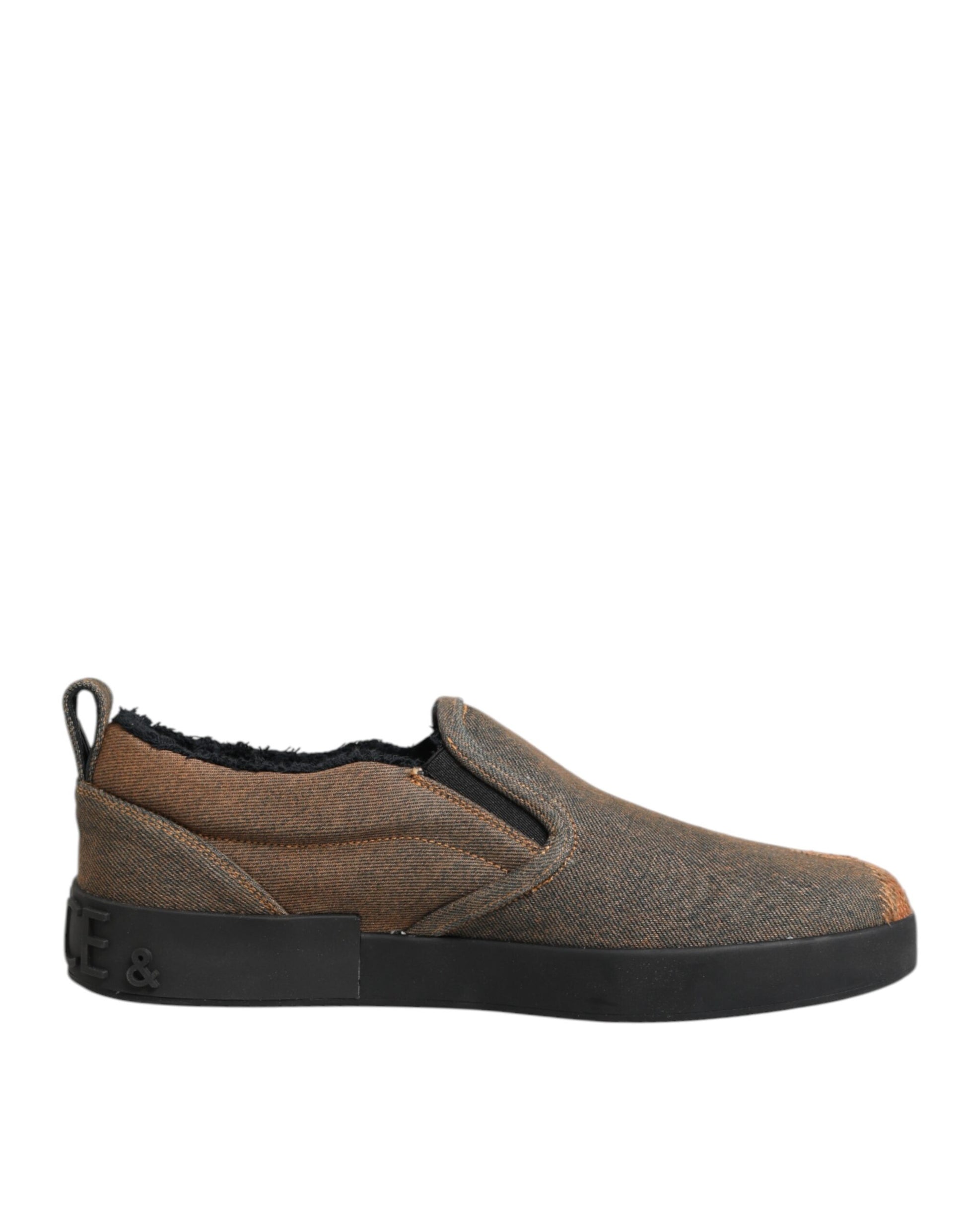 Dolce & Gabbana Brown Cotton Low Top Slip On Sneakers Shoes Curated Luxury Accessories by Orvyn