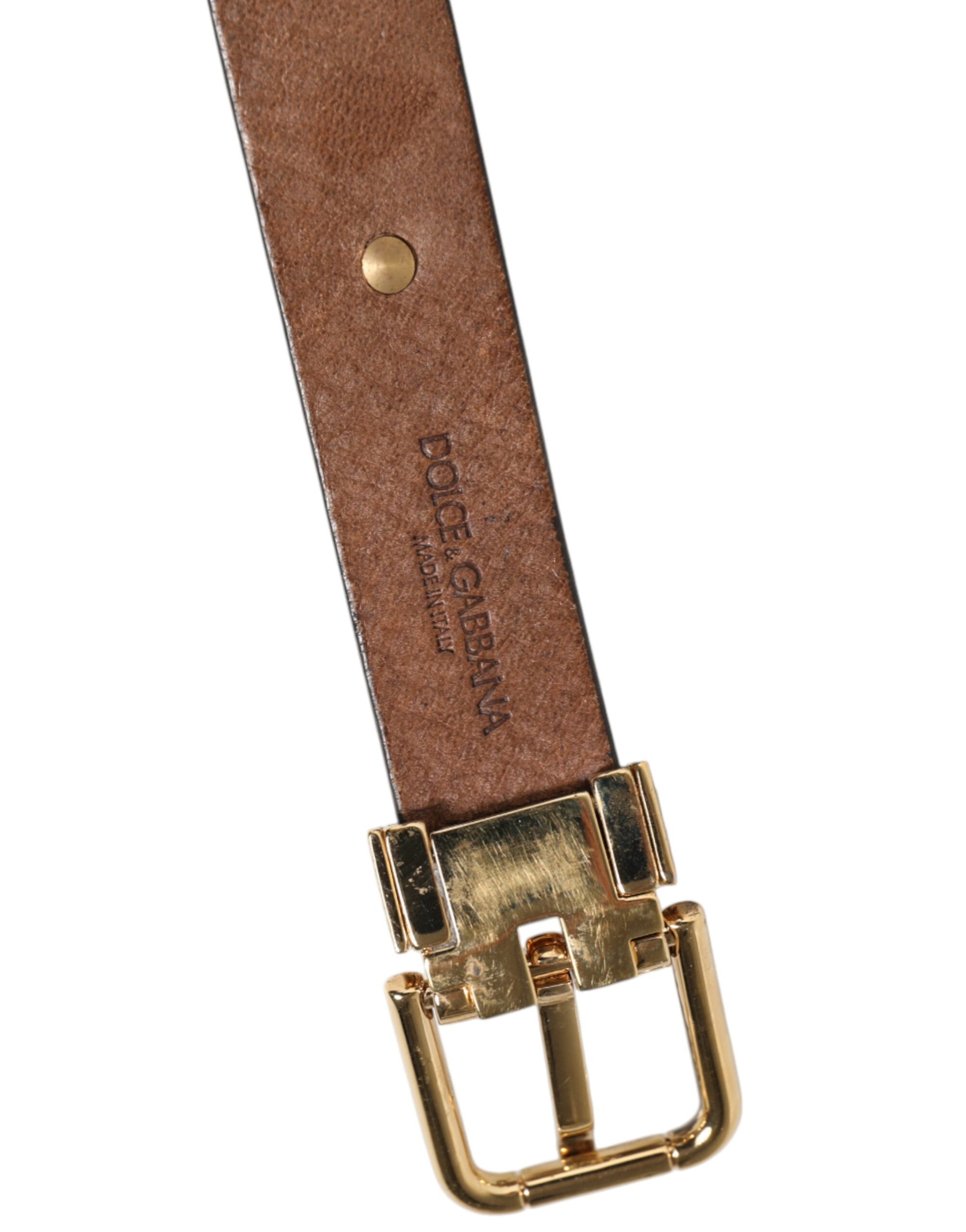 Dolce & Gabbana Brown Leather Gold Silver Coin Buckle Belt Curated Luxury Accessories by Orvyn